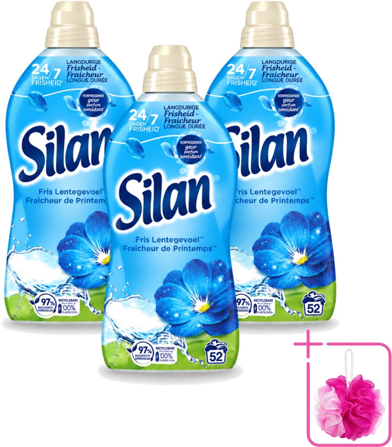3 x Silan – Wasverzachter – Classic Blue Fris Lentegevoel – 1144 ml - Bulkverpakking - Wasverzachter - Douchemop - Fris lentegevoel