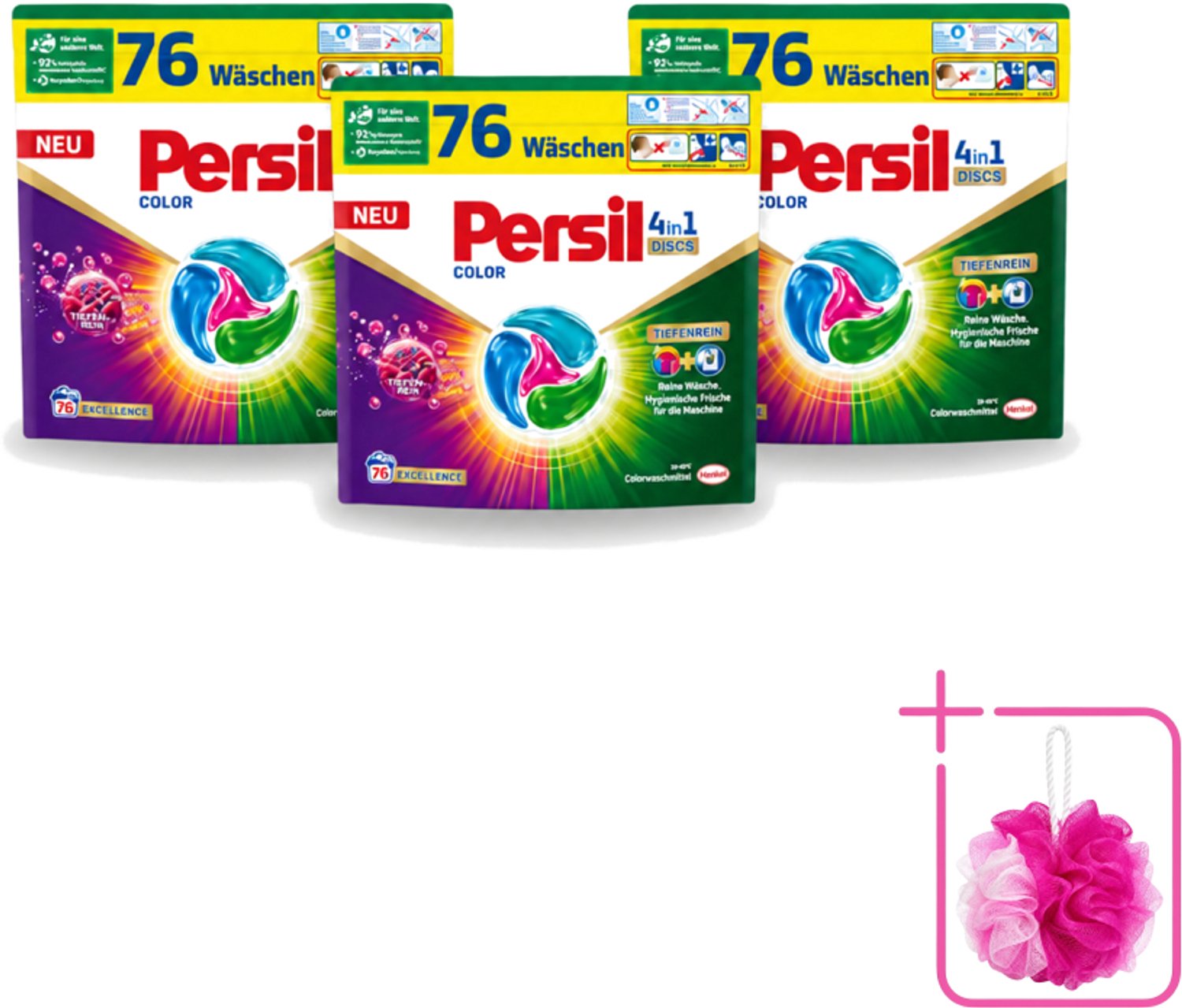 3 x Persil – Wasmiddel Discs 4-in-1 – Color - 76 Capsules - Bulkverpakking - Wasmiddel - Douchemop - Kleuren beschermen
