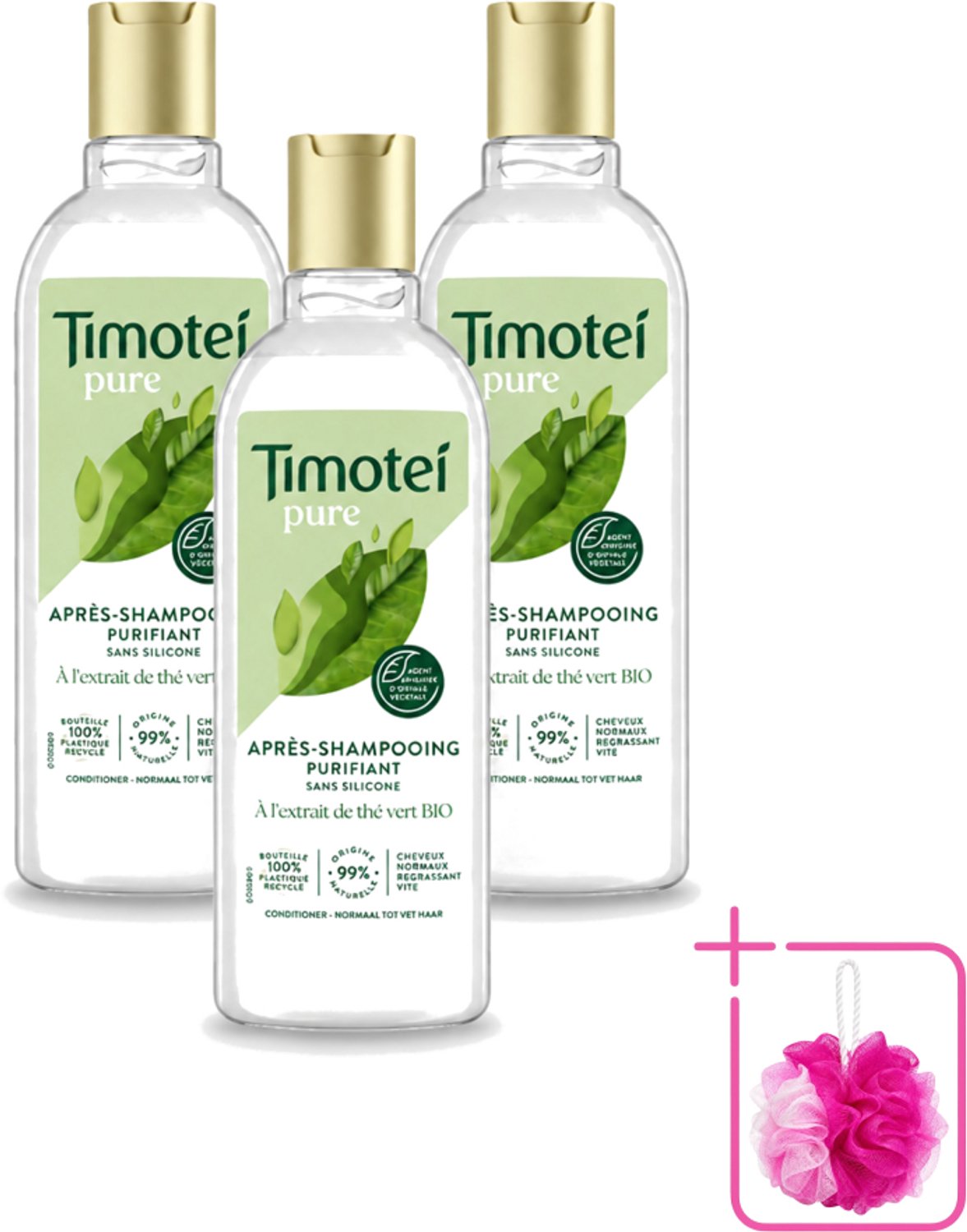 3 x Timotei Conditioner - pure groene thee - 300 ml - Bulkverpakking - Groene thee conditioner - Douchemop - Zachte haar