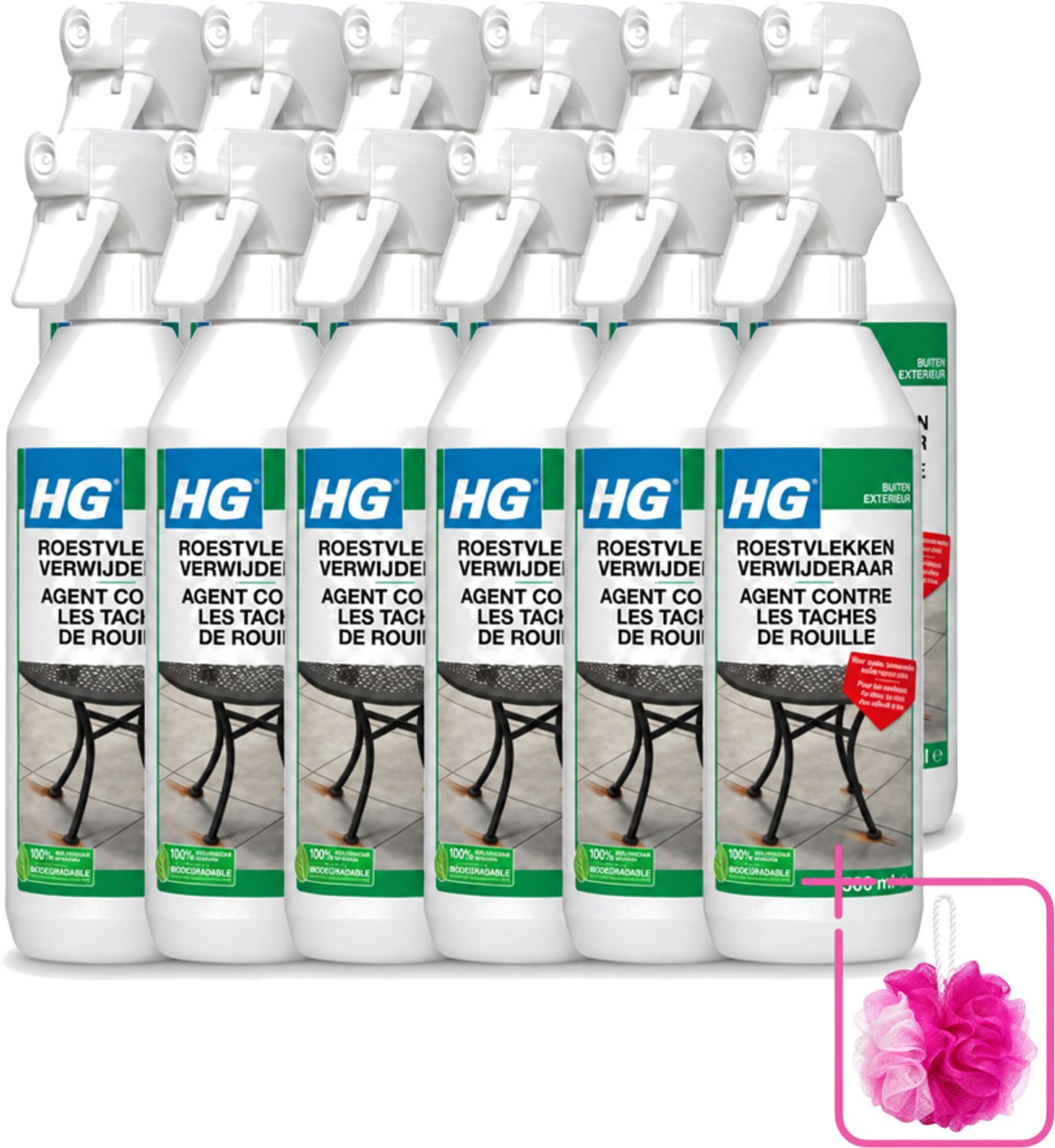 12 x HG - Roestvlekkenverwijderaar Spray - Verwijdert Eenvoudig & Veilig - Zuurvrij - 500 ml - Bulkverpakking - Roestvlekken verwijderen - Douchemop - Roestvlekken verwijderen beton