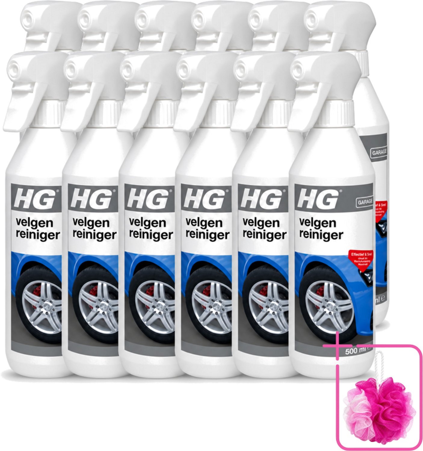 12 x HG - Velgenreiniger - Effectief & Snel - Ideaal Als Voorbehandeling Wasstraat - 500 ml - Bulkverpakking - Velgenreiniger - Douchemop - Autovelgenreiniger