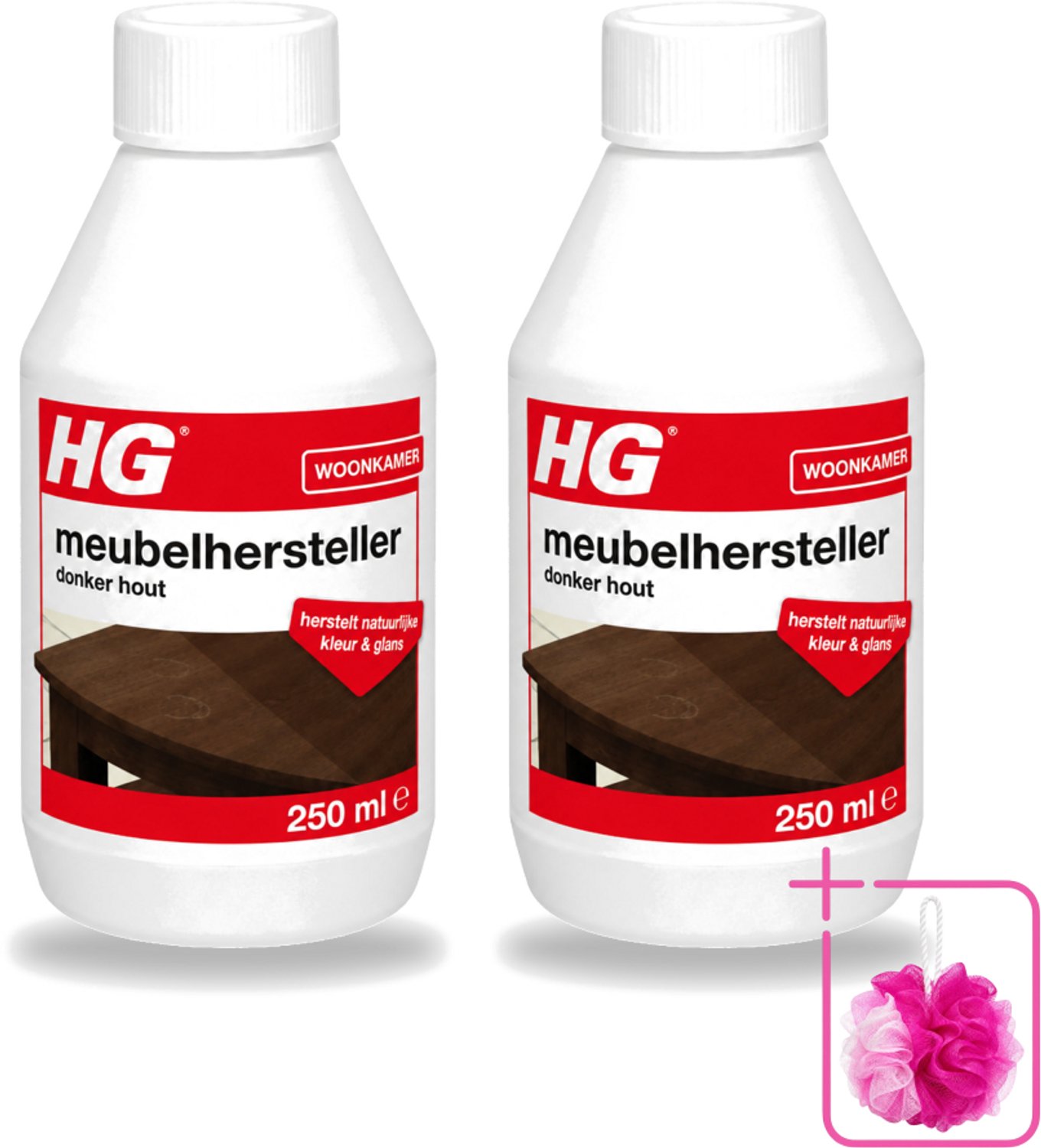 2 x HG - Meubelhersteller - Donker Hout - Herstelt Natuurlijke Kleur & Glans - 250 ml - Bulkverpakking - Meubelhersteller - Douchemop - Donker hout