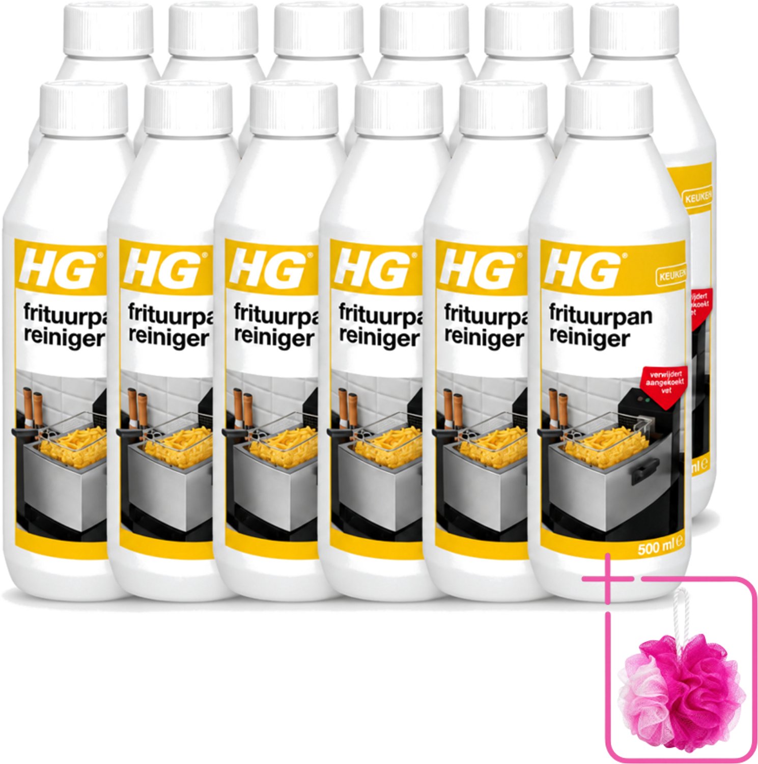 12 x HG - Frituurpanreiniger - Verwijdert Aangekoekt Vet - 500 ml - Bulkverpakking - Frituurpan reinigen - Douchemop - Vet verwijderen