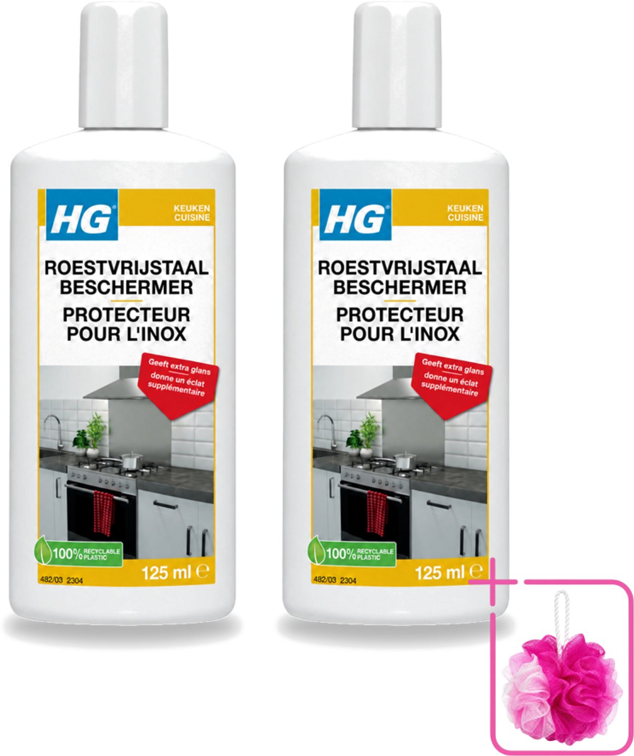 2 x HG - Roestvrijstaal Beschermer - Geeft Extra Glans - 125 ml - Bulkverpakking - Roestvrijstaal reiniger - Roestvrijstaal beschermer