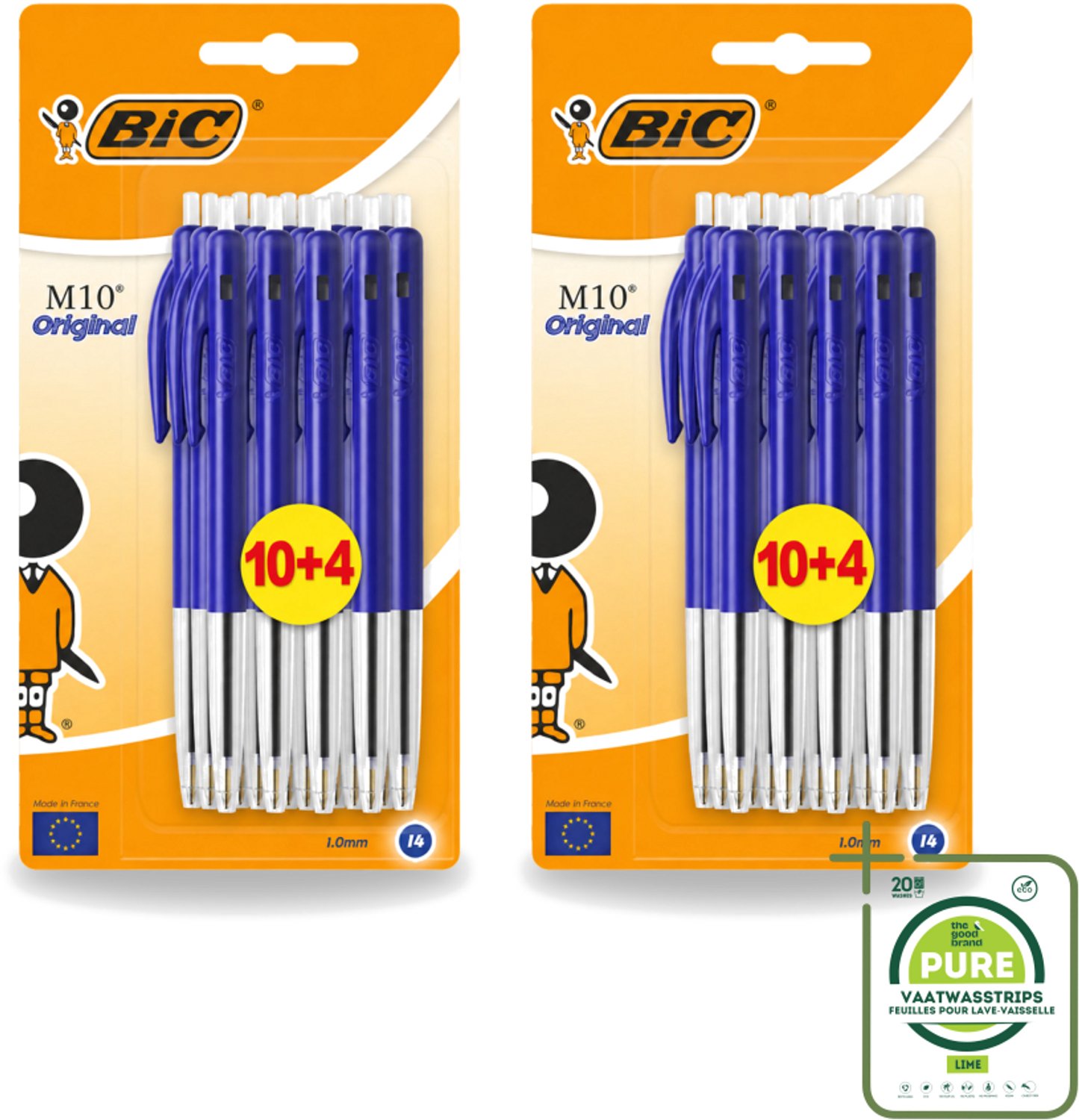 2 x BIC - M10 Original - Balpennen met Kliksysteem - Blauw - 1 mm Punt - 14 Pennen - Grootverpakking - Vaatwasstrips - Balpen - Schrijfset - Balpen Set - BIC M10 - Balpen Blauw