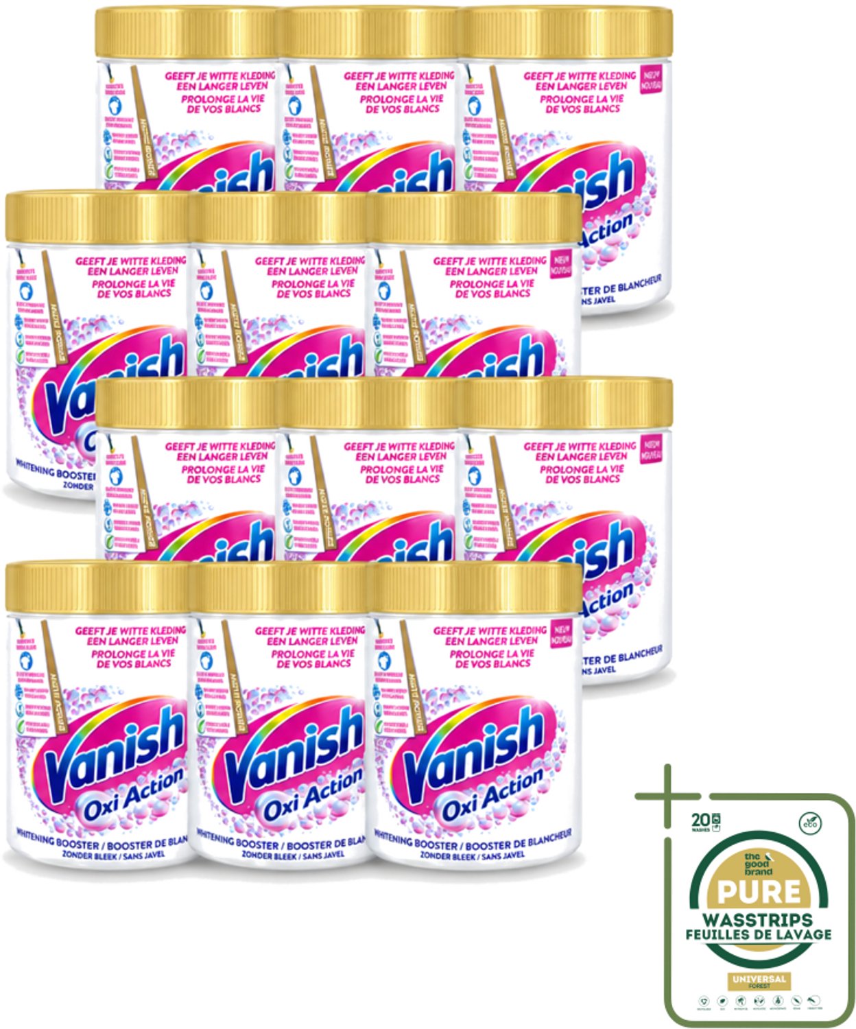 12 x Vanish Oxi Action - Vlekkenverwijderaar - Wasbooster - Zonder Bleek - Witte Was - 1 Kg - Wasstrips - Vlekkenverwijderaar - Witte Was - Wasbooster - Bleekvrije Was - Geurverwijderaar