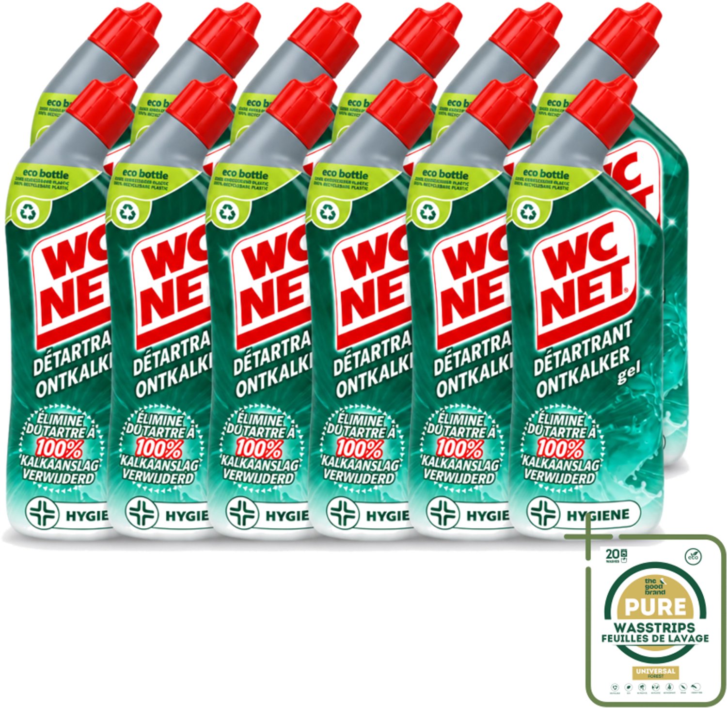 12 x WC Net - Toiletreiniger - Gel - Ontkalkt - Gerecycled Materiaal - 750 ml - Wasstrips - WC Net Ontkalker - Toilet Reinigen - Kalk Verwijderen - Toilet Reinigingsgel - Toilet Ontkalken
