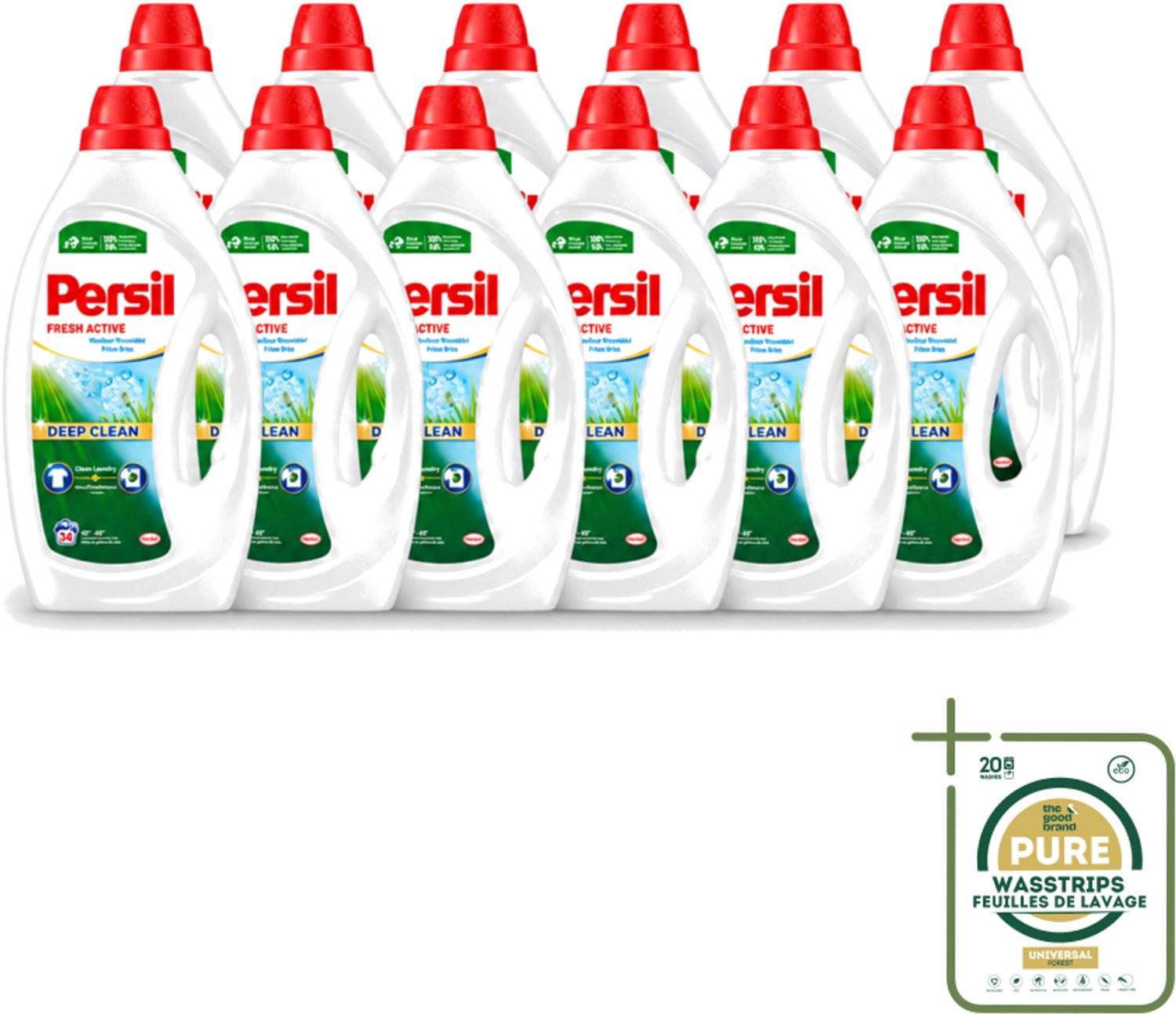 12 x Persil Fresh Active - Vloeibaar Wasmiddel - Witte en Gekleurde Was - Frisse Bries - 34 Wasbeurten - Wasstrips - Wasmiddel - Frisse Bries - Diepe Reiniging - Wasmachine Reinigen - Vuilresten Verwijderen