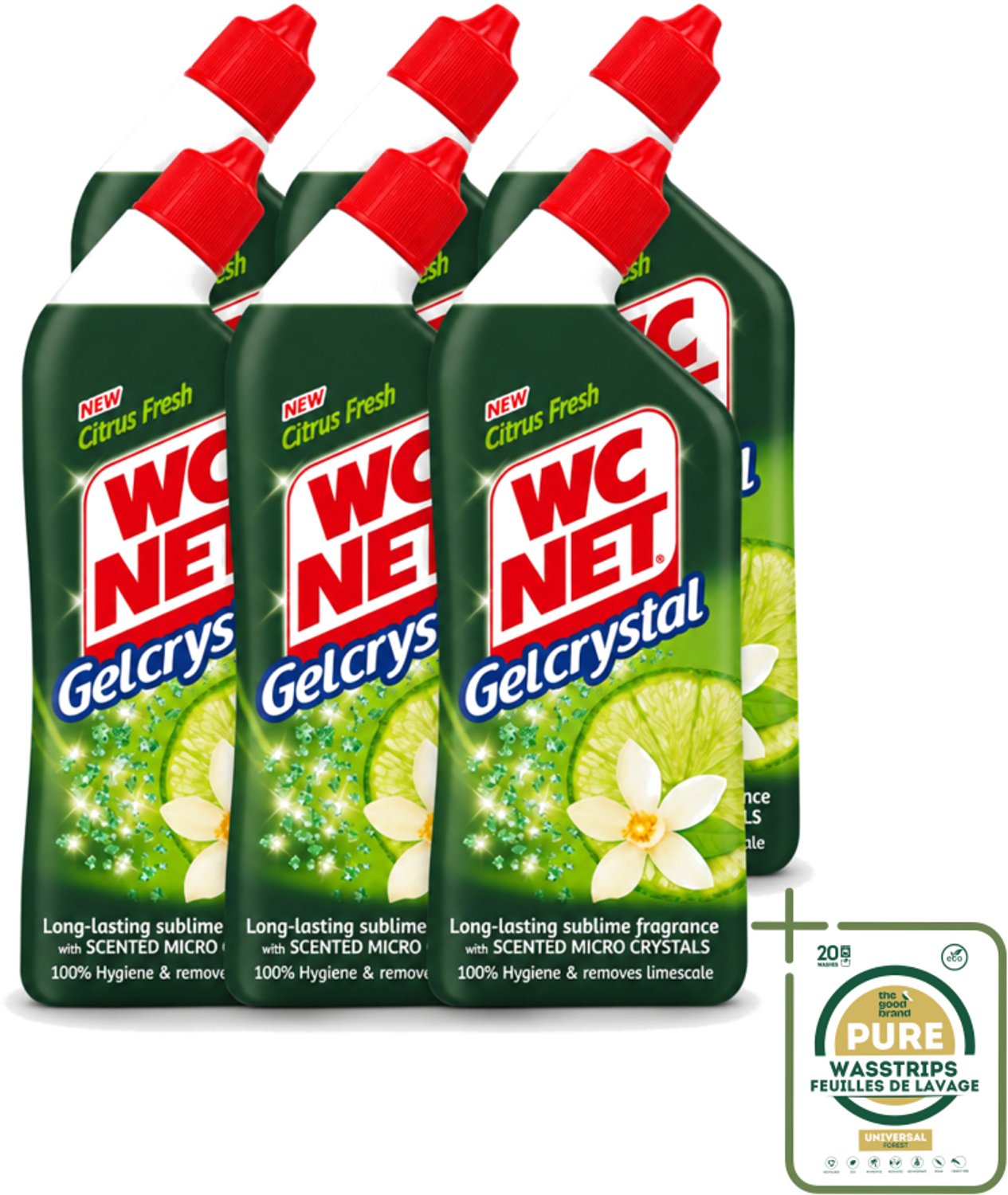 6 x WC Net - Toiletreiniger - Gel - Citrusgeur - Ontkalkt - 750ml - Wasstrips - WC Net Gel - Toilet Reiniger - Ontzorging - Kalkaanslag - Toilet Reinigen