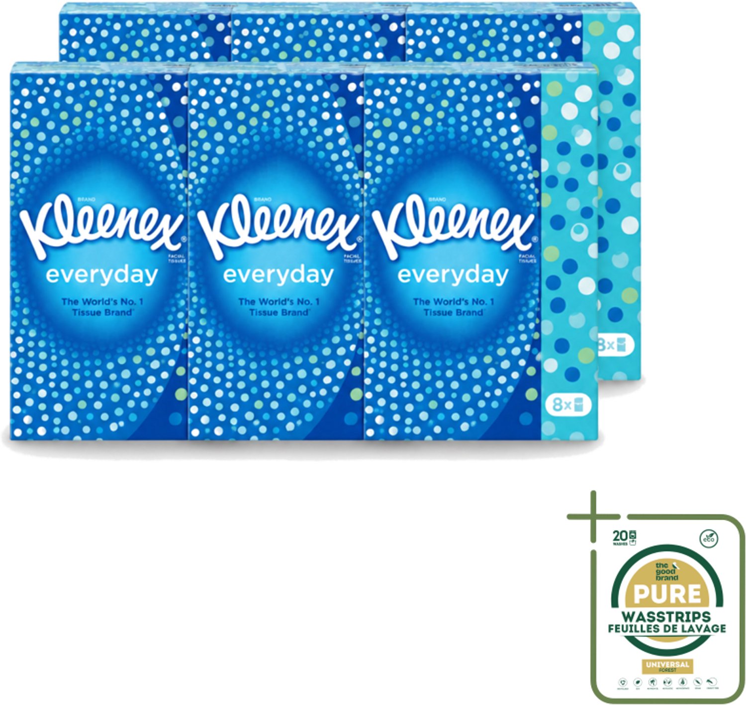 6 x Kleenex - Zakdoekjes - Everyday - 8 Pakjes Zakdoekjes - Wasstrips - Zakdoekjes - Schoonmaak - Reinigen - Vlekken - Dagelijks Gebruik