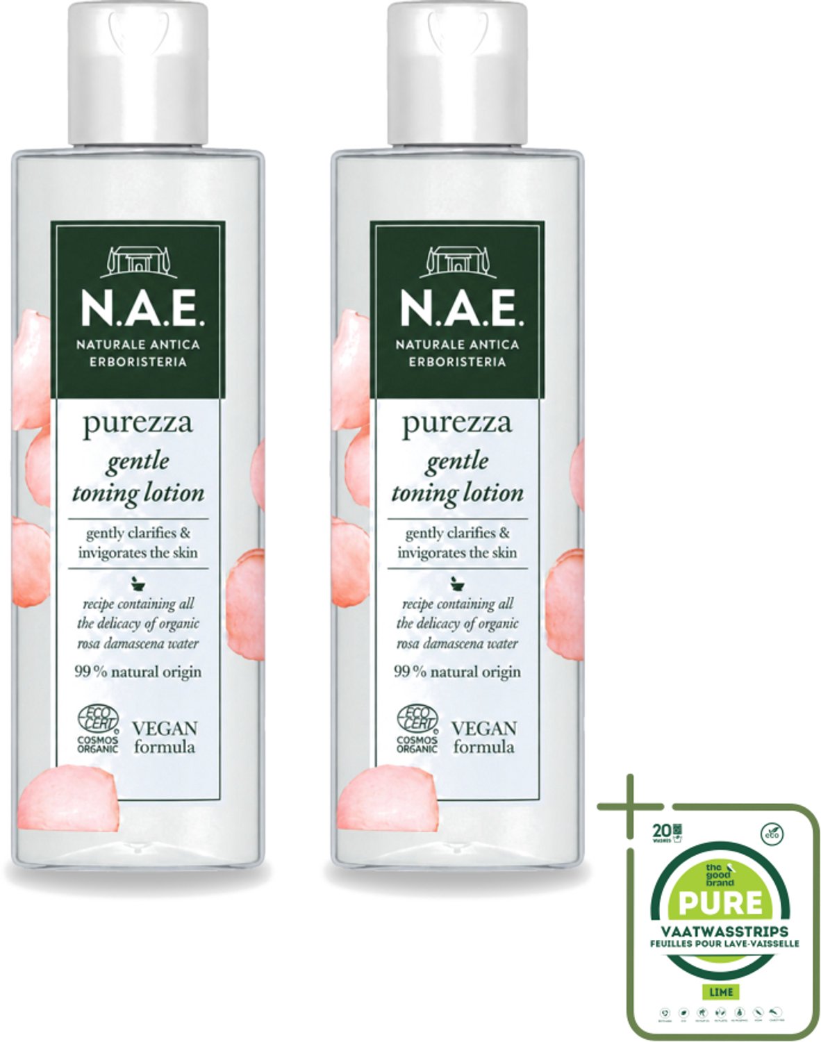 2 x N.A.E. - Toning Lotion - Zuiverend & Hydraterend - Biologisch & Vegan - 200ml - Grootverpakking - Vaatwasstrips - Natuurlijke Huidverzorging - Biologische Toning - Rozenwater - Huidzuivering - Huidhydratatie