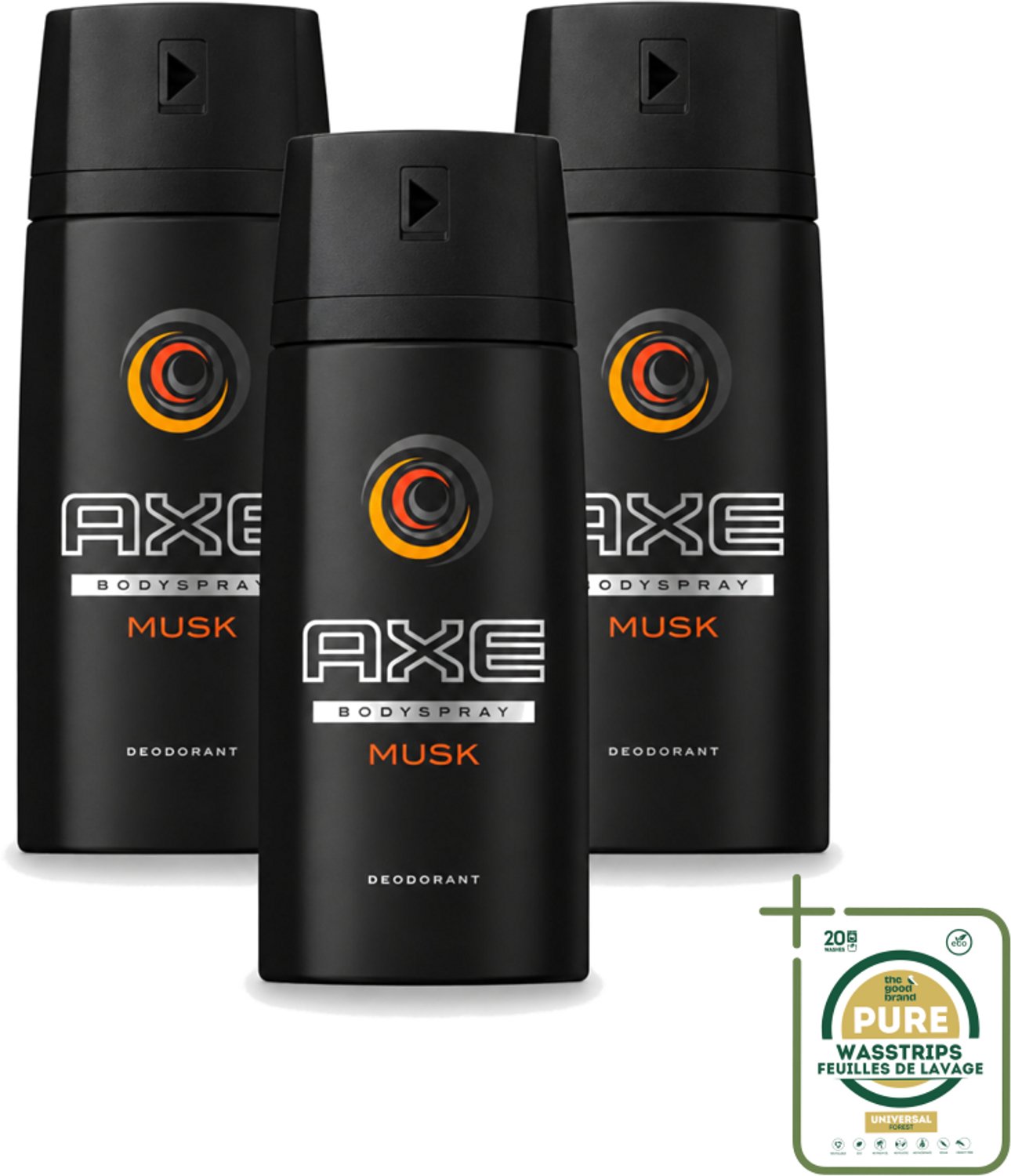 3 x Axe - Deodorant Bodyspray - Musk - 150 ml - Wasstrips - Axe Musk Bodyspray - Deodorant Voor Mannen - Frisheid - Geur - Huidbescherming