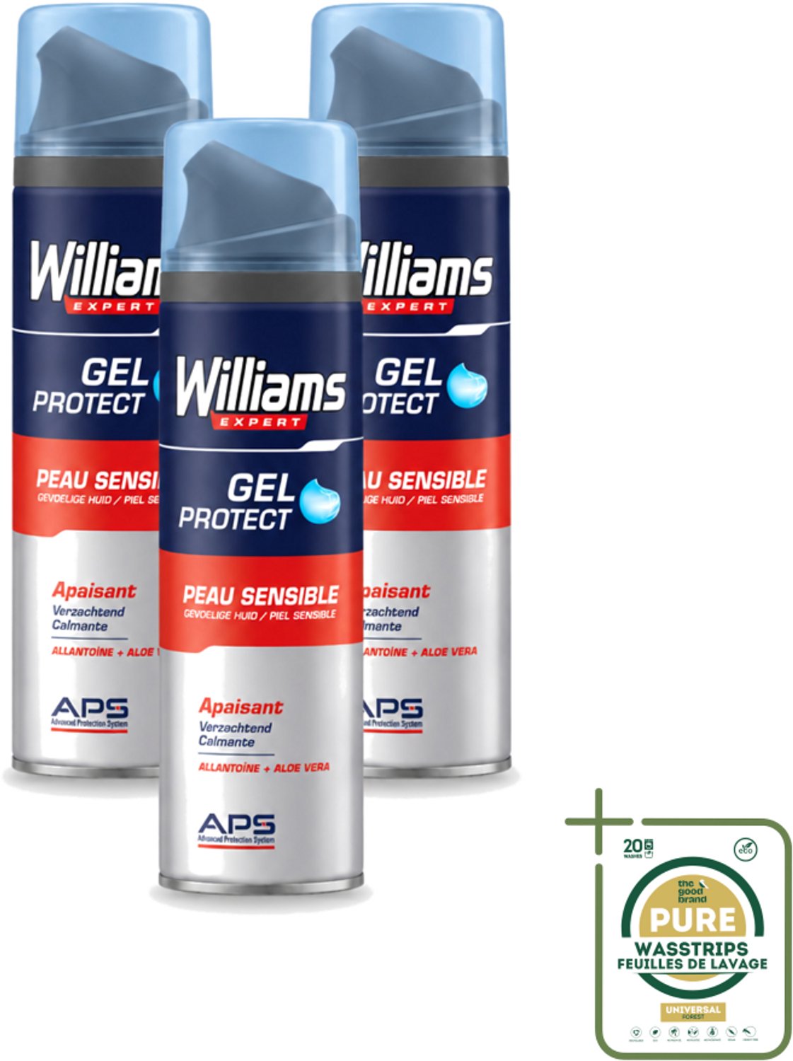 3 x Williams - Expert - Scheergel - Gevoelige Huid- 200 ml - Wasstrips - Scheergel Voor Gevoelige Huid - Gevoelige Huid Scheerproducten - Beschermende Scheergel - Verzachte Scheergel - Scheren Zonder Irritatie