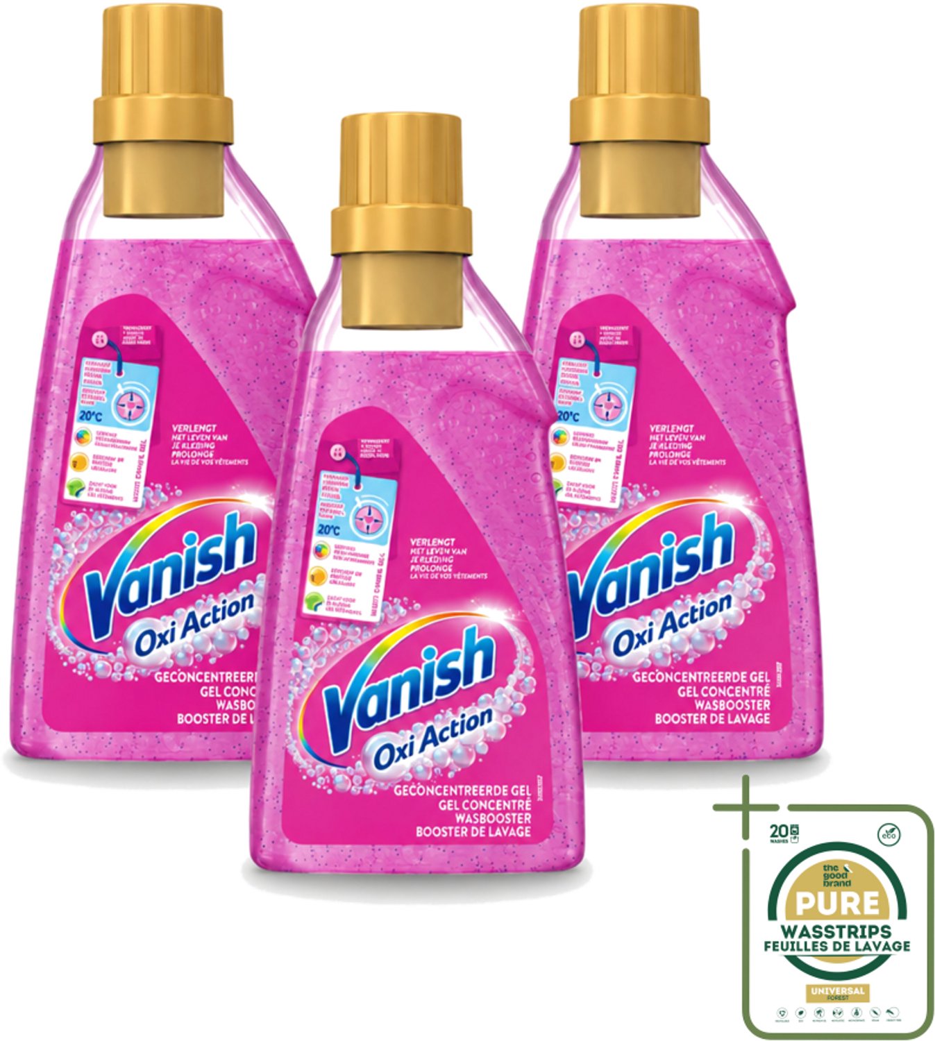 3 x Vanish Oxi Action - Vlekkenverwijderaar Gel - Zonder Bleek - Gekleurde Was - 15 Wasbeurten - Wasstrips - Vlekverwijderaar - Wasbooster - Kleuroverdracht - Geurneutraliseren - Wasbeurt