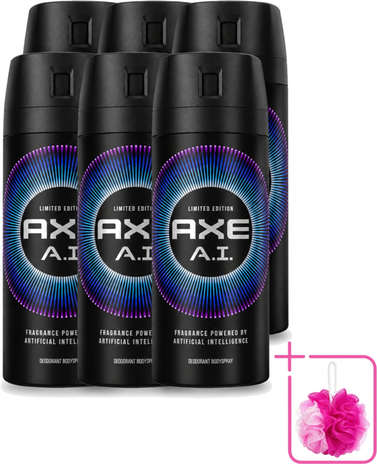 6 x Axe - Limited Edition - Deodorant Bodyspray - A.I. - 150 ml - Bulkverpakking - Axe A.I. Bodyspray - Douchemop - Deodorant Bodyspray