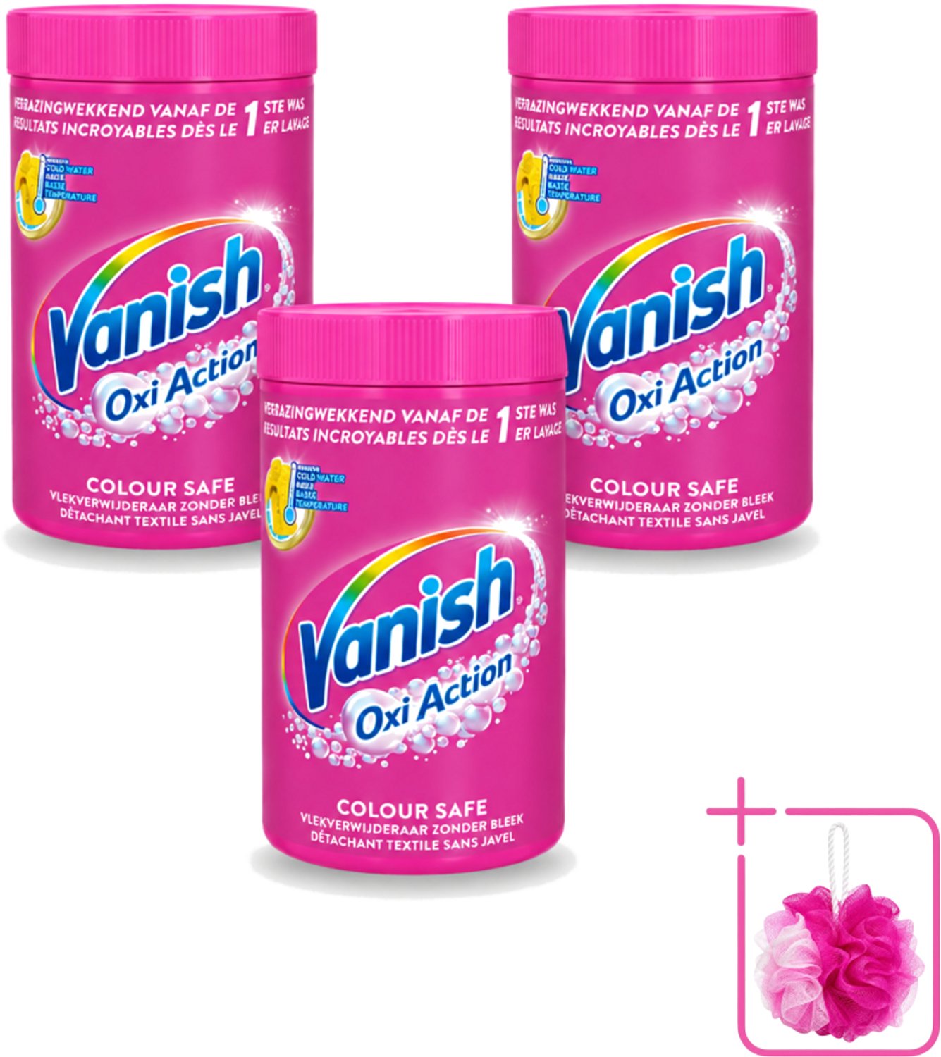 3 x Vanish Oxi Action - Veilige Kleur - Vlekkenverwijderaar Poeder - Zonder Bleek - Gekleurde Was - 1.5 Kg - Bulkverpakking - Vlekverwijderaar - Douchemop - Kleur veilig