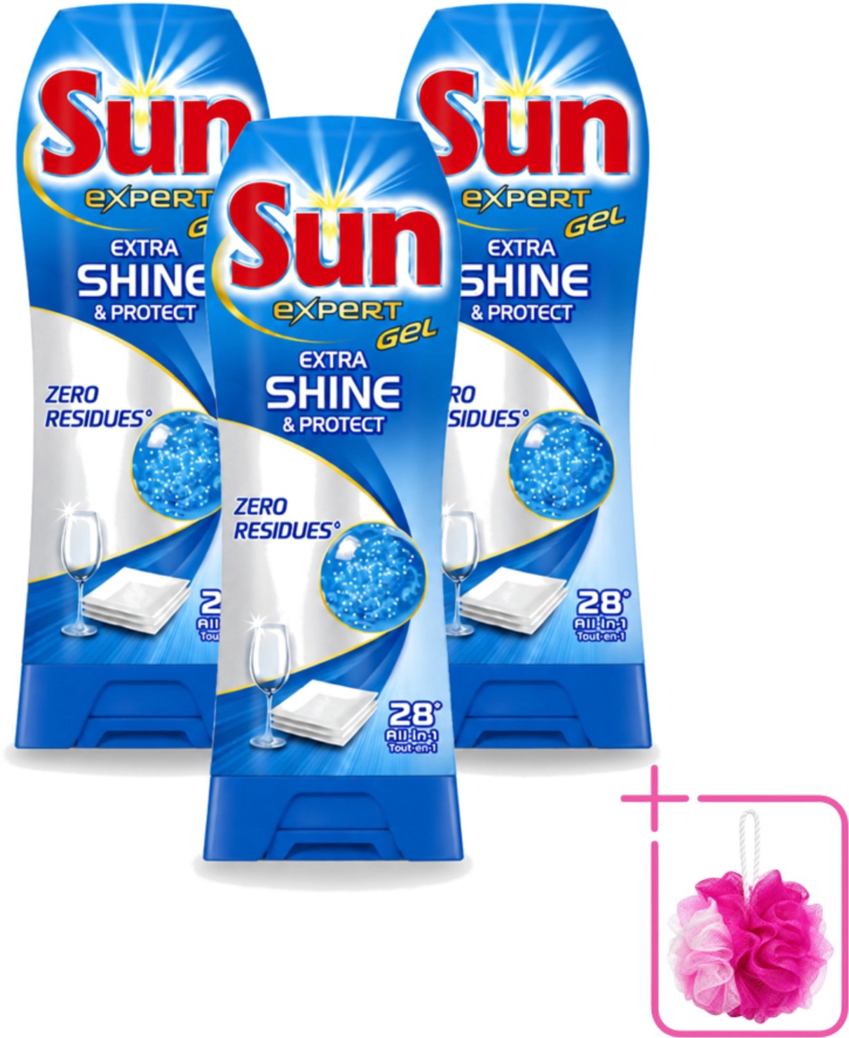 3 x Sun Expert Gel - Extra Shine & Protect - All-in-1 - Vaatwasmiddel Gel - 28 Wasbeurten - Bulkverpakking - Vaatwasgel - Douchemop - Vaatwas