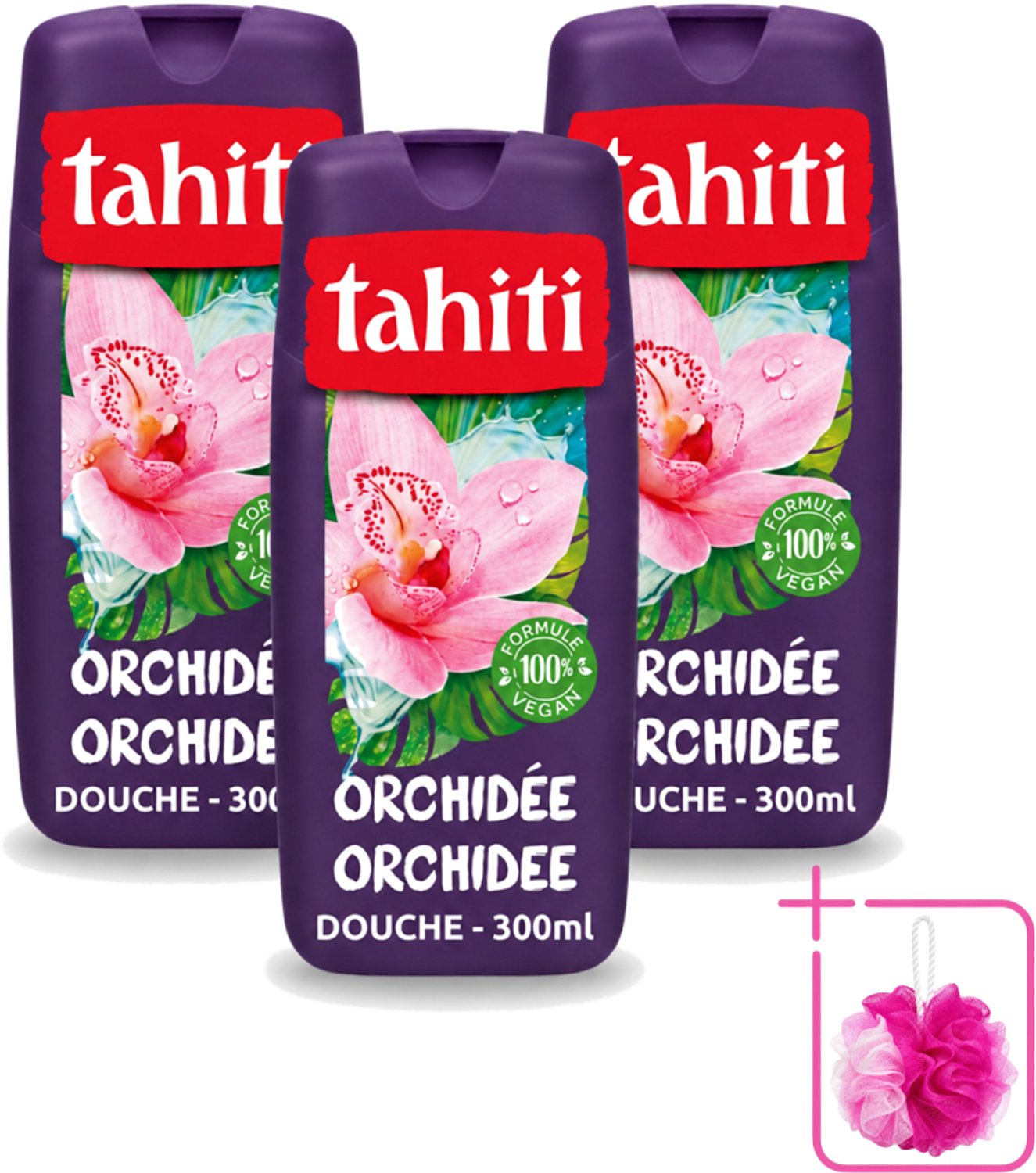 3 x Tahiti - Douchegel - Orchidee - 100% Vegan - 300 ml - Bulkverpakking - Douchegel orchidee - Douchemop - Orchidee geur