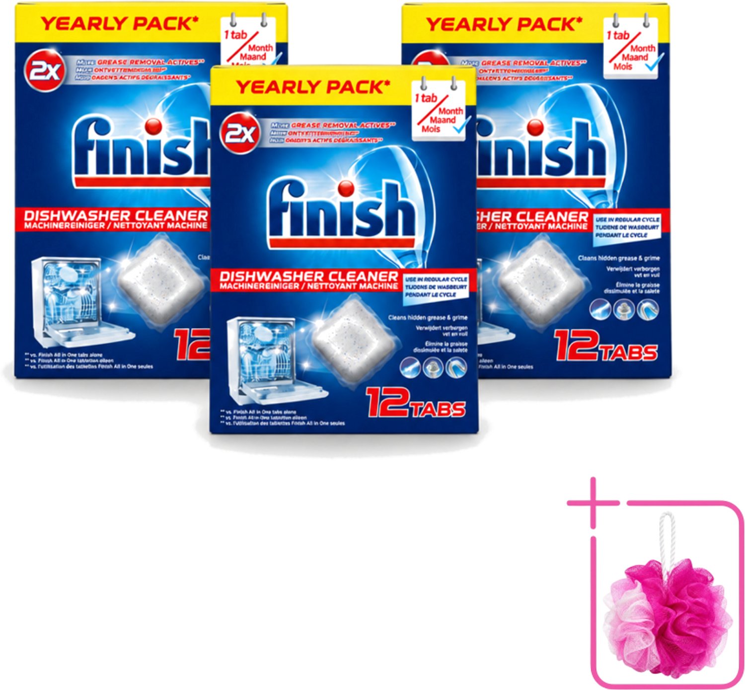 3 x Finish - Vaatwasmachinereiniger - Anti-Vet & Anti-Vuil - 12 Tabletten - Bulkverpakking - Vaatwasmachinereiniger - Douchemop - Vet en vuil verwijderen