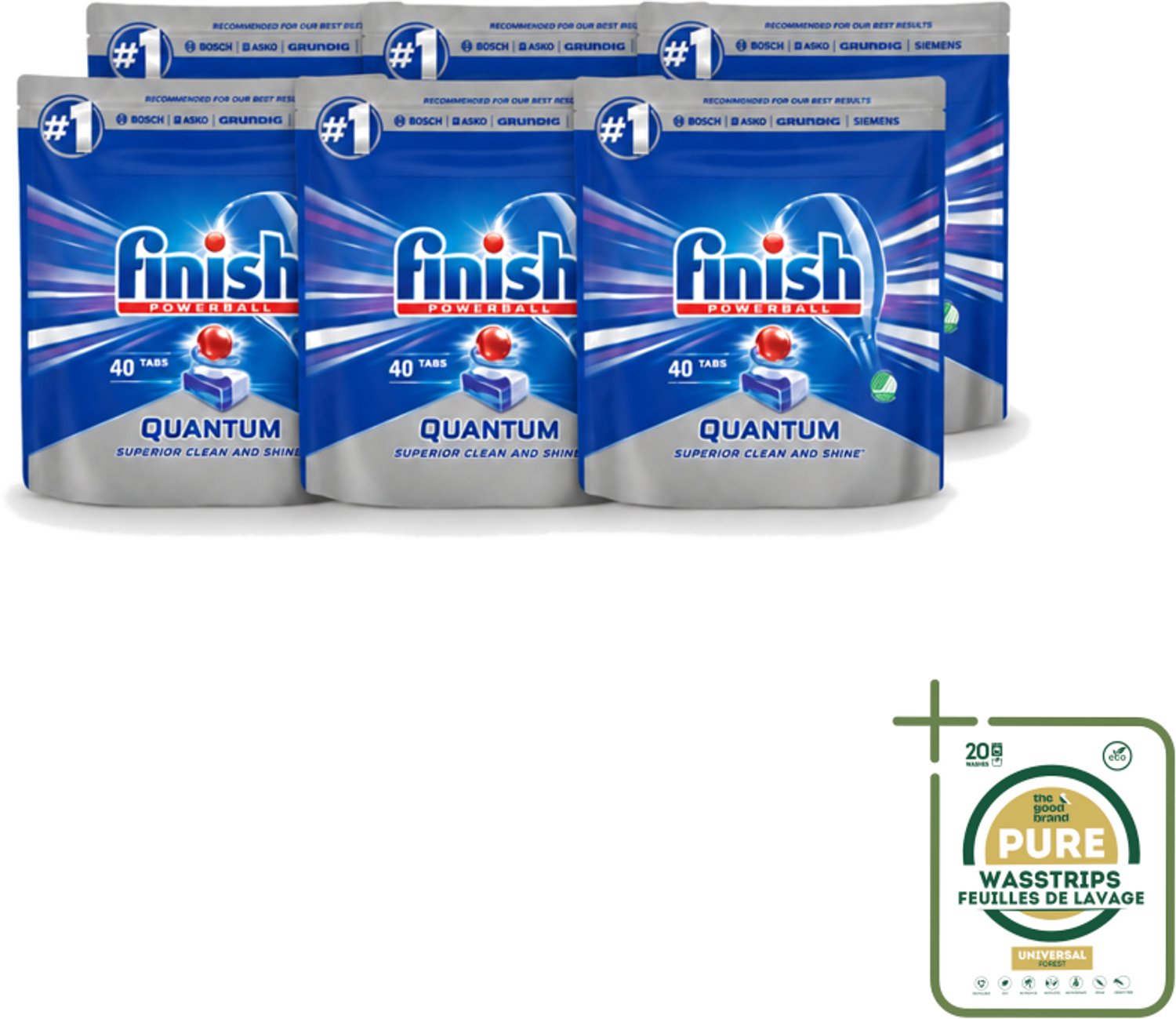 6 x Finish – Vaatwastabletten – Quantum Regular – 40 Capsules - Wasstrips - Vaatwastabletten - Vaatwasser - Vaat Reinigen - Vaatwasser Tablet - Vaatwasser Tabletten