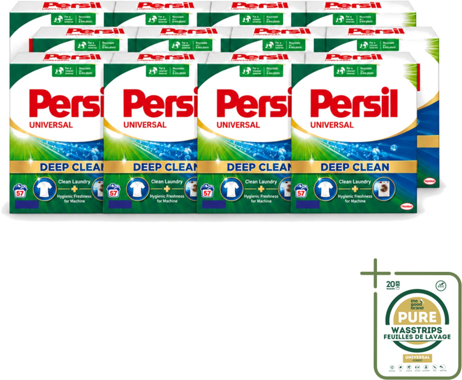 12 x Persil – Waspoeder – Witte Was - 57 Wasbeurten - Wasstrips - Wasmiddel - Waspoeder - Diep Reinigen - Vlekken Verwijderen - Frisheid