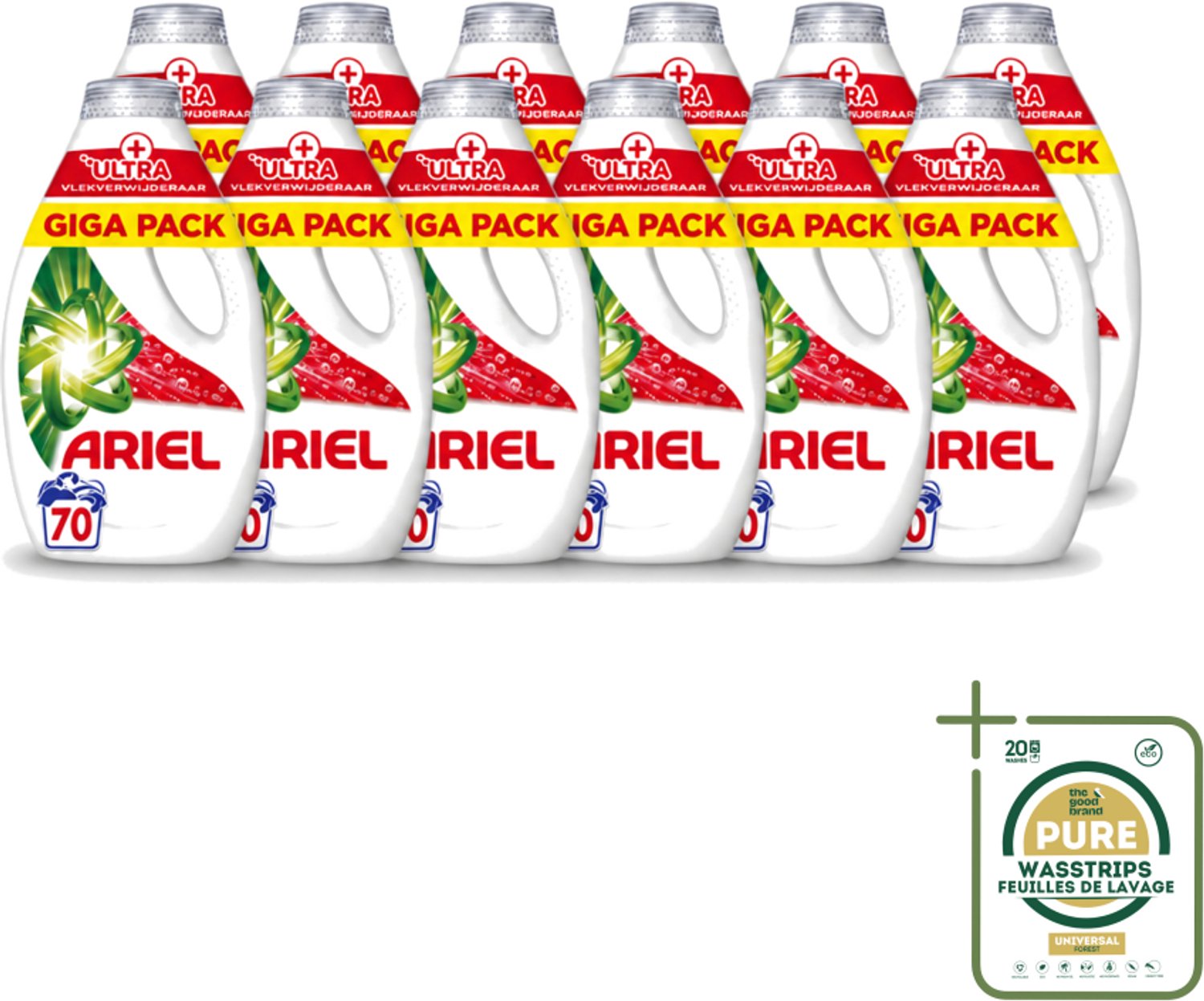 12 x Ariel – Vloeibaar Wasmiddel – Ultra Vlekverwijderaar – 3150 ml – 70 wasbeurten - Wasstrips - Vlekverwijderaar - Wasmiddel - Enzymen - Koud Wassen - Ingedroogde Vlekken