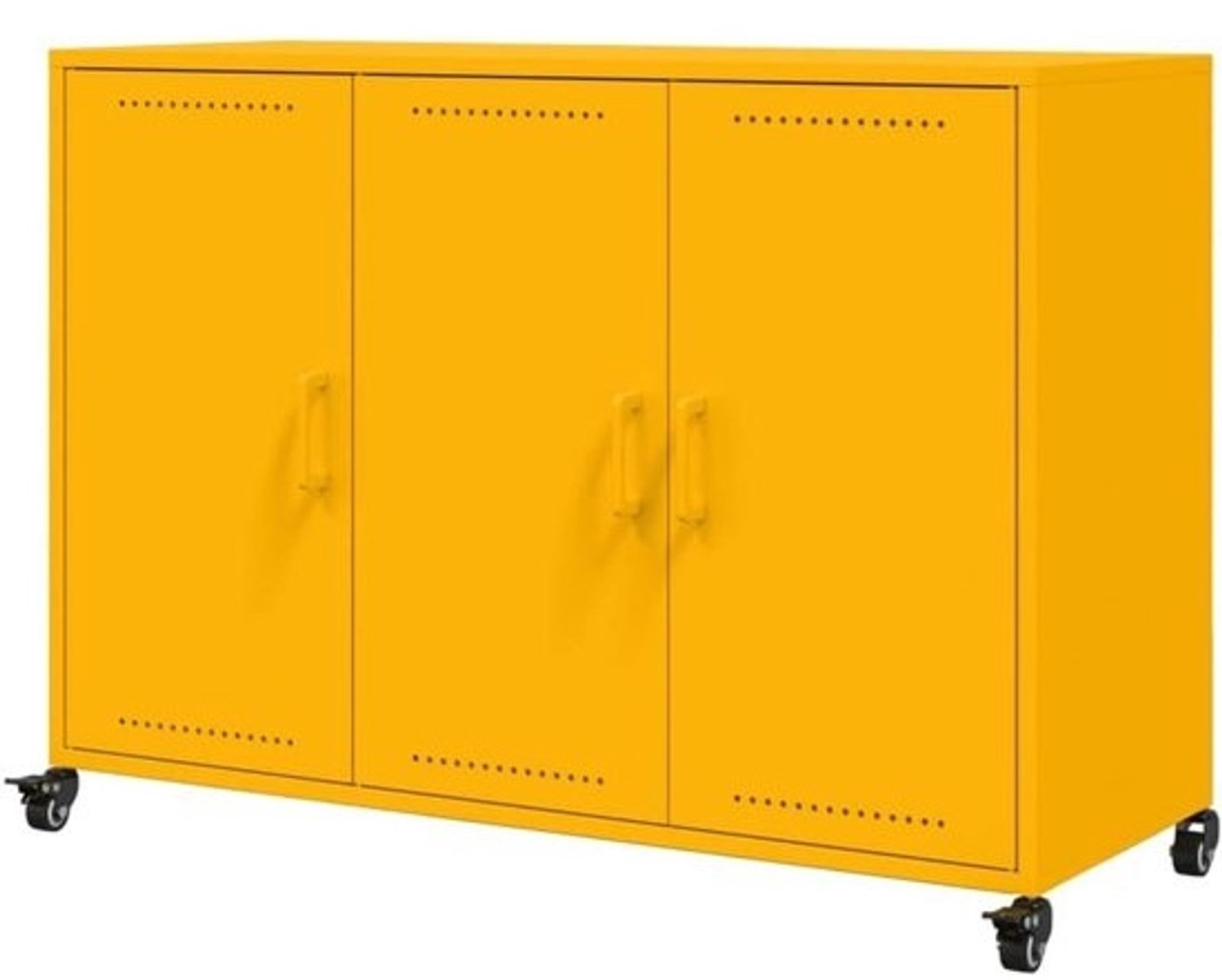 Dressoir Met Wielen - Opbergkast Bijzetkast - Woonkamer Kantoor - Koudgewalst Staal - 100x39x72 cm - Mosterdgeel