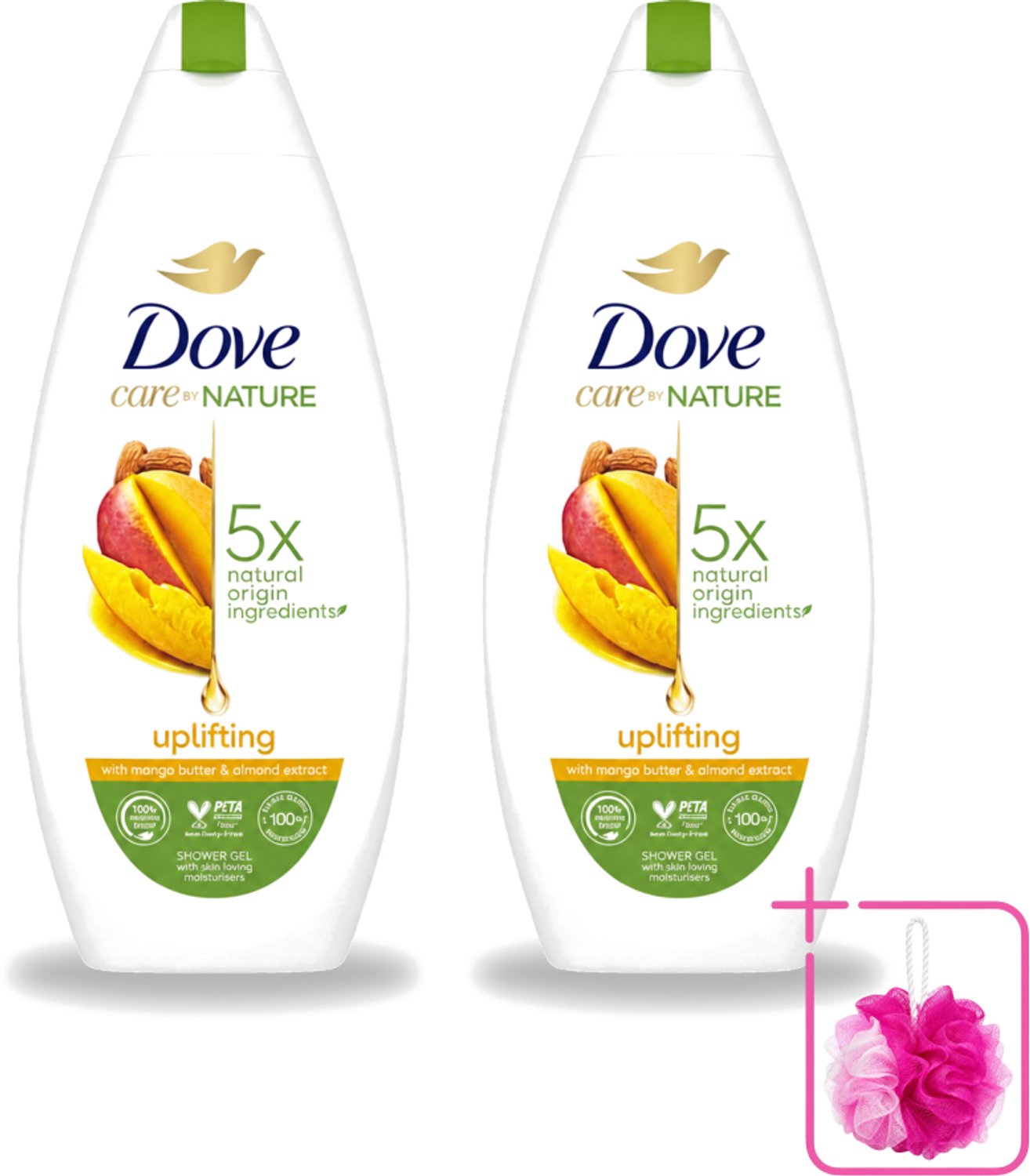 2 x Dove Care By Nature - Uplifting - Douchegel - Mangoboter & Almond Extract - 225 ml - Bulkverpakking - Douchegel - Douchemop - Huidverzorging