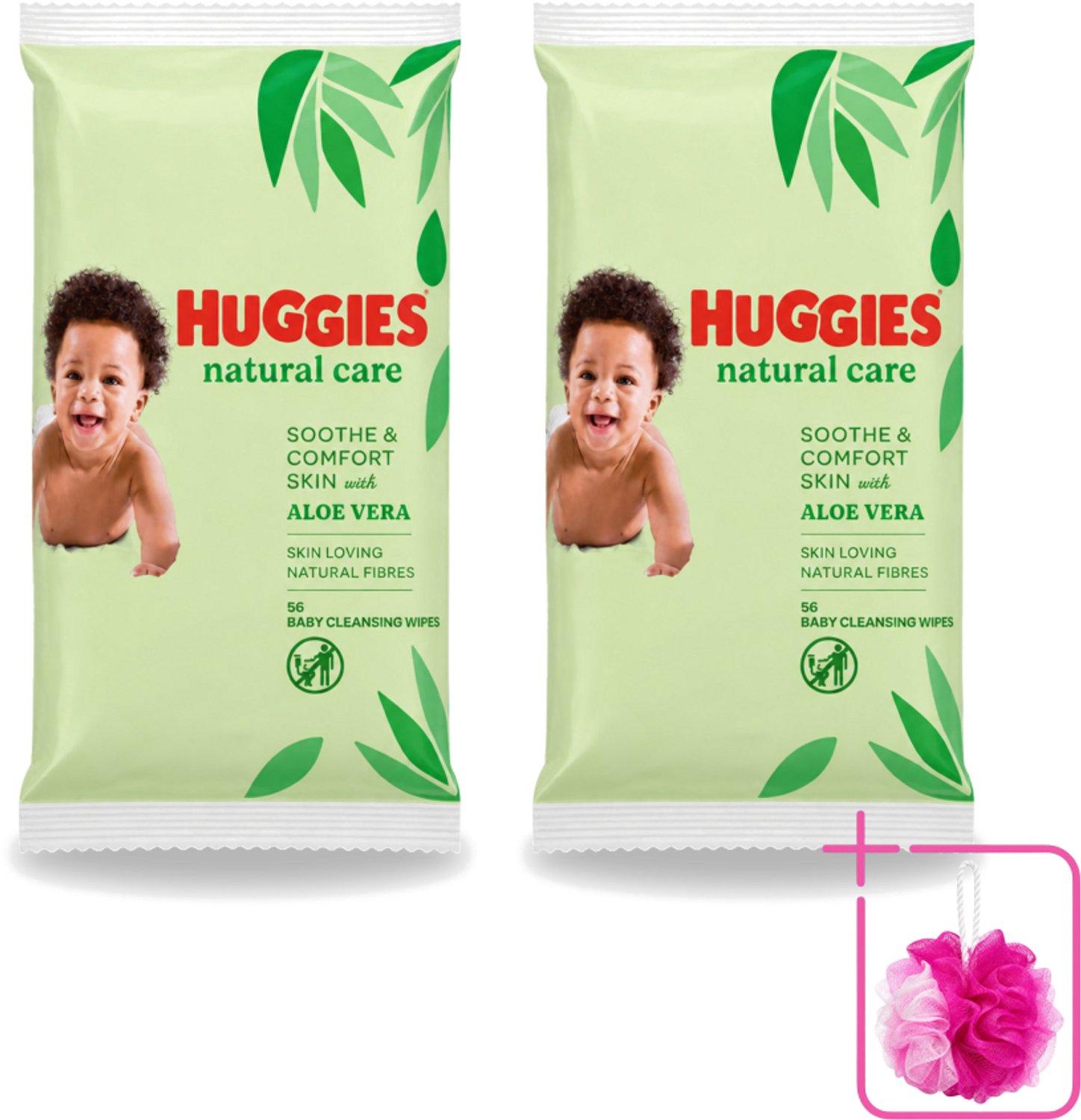 2 x Huggies - Billendoekjes - Huidvriendelijk - Met Aloë Vera - 56 Babydoekjes - Bulkverpakking - Billendoekjes voor baby - Douchemop - Zachte reiniging