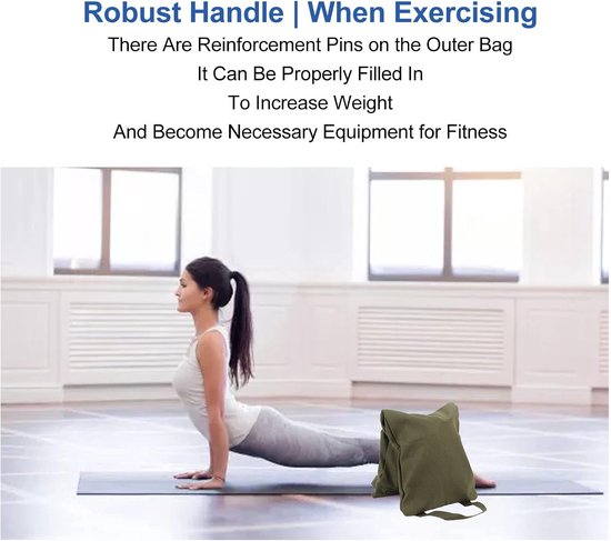 Yoga Sandbag - Military Green - Katoenen canvas - Vulbare zandzak voor training - ShopVlot — afbeelding 3