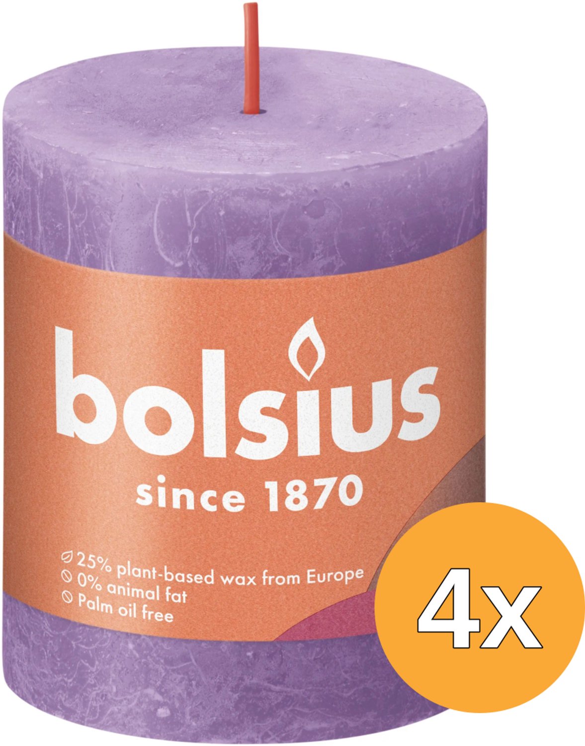 Bolsius Stompkaarsen Shine 4 st rustiek 80x68 mm levendig violet