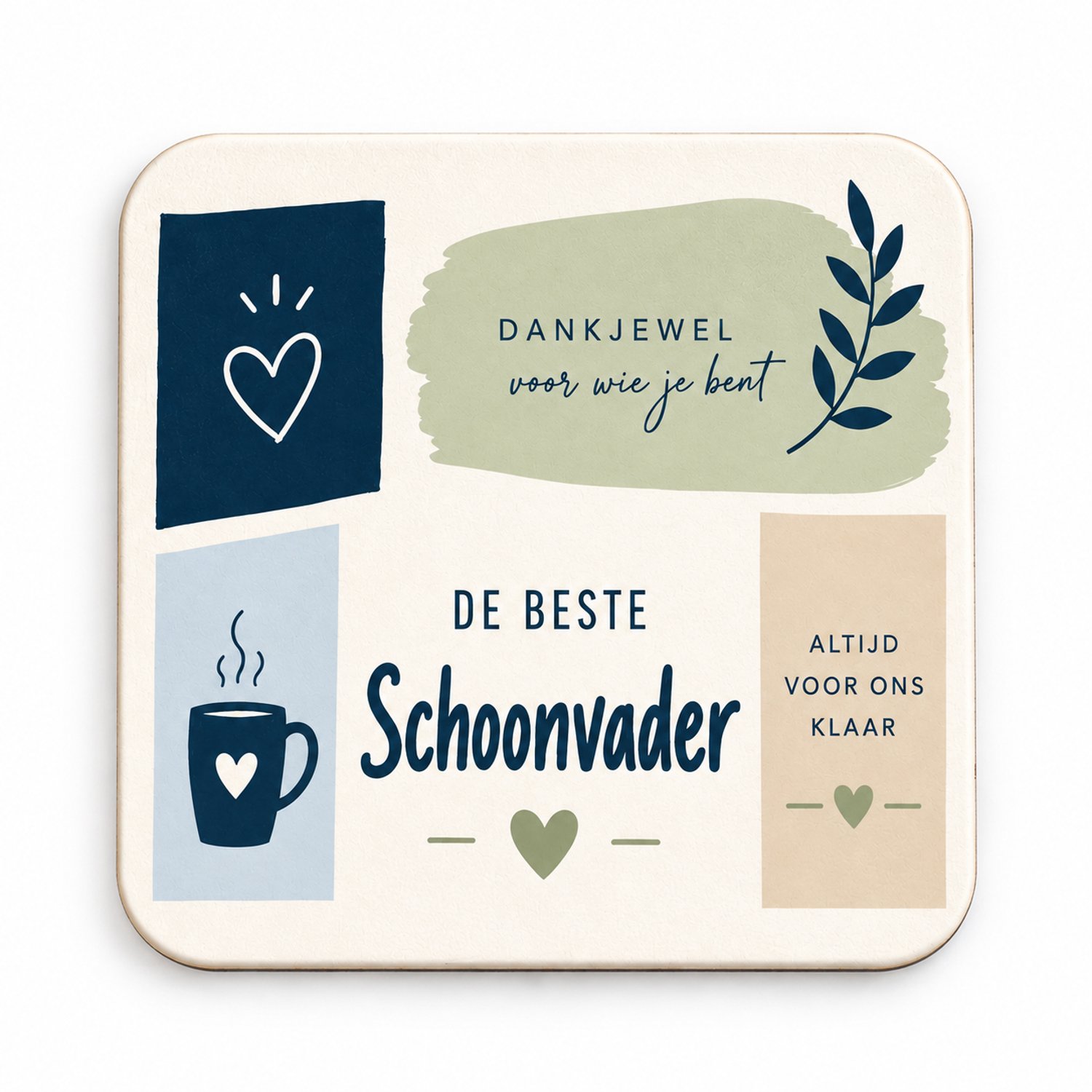 De Beste Schoonvader MDF onderzetter – 10 x 10 cm – Cadeau voor Schoonvader – Vierkante Onderzetter met Lief Design