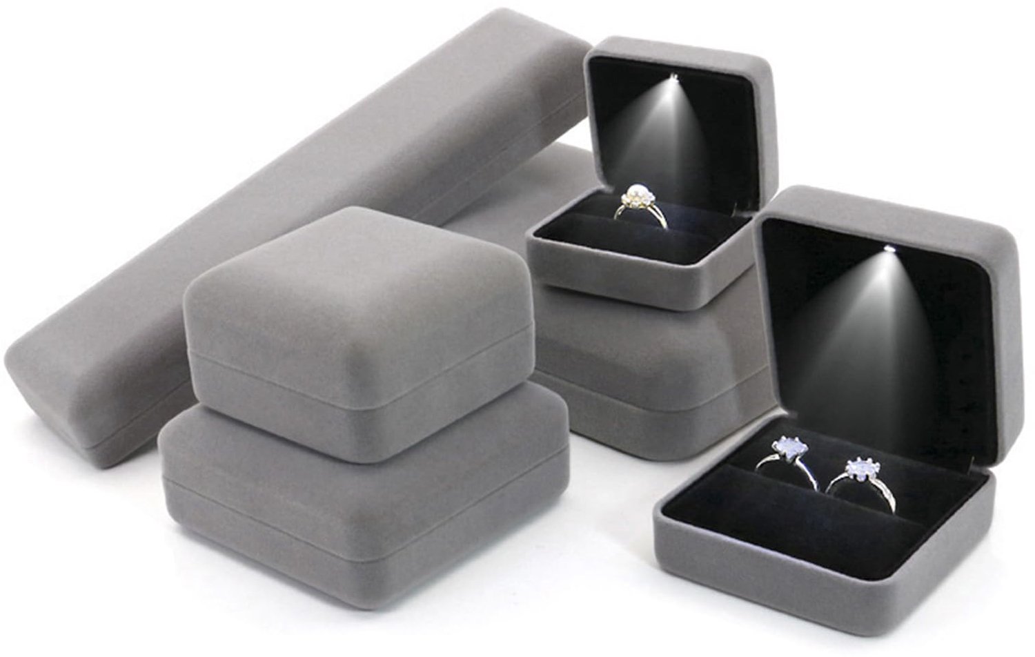 Sieradendoos met licht - Flanel cadeaudoos - LED-verlichting - Perfect voor verloving en bruiloft - ShopVlot
