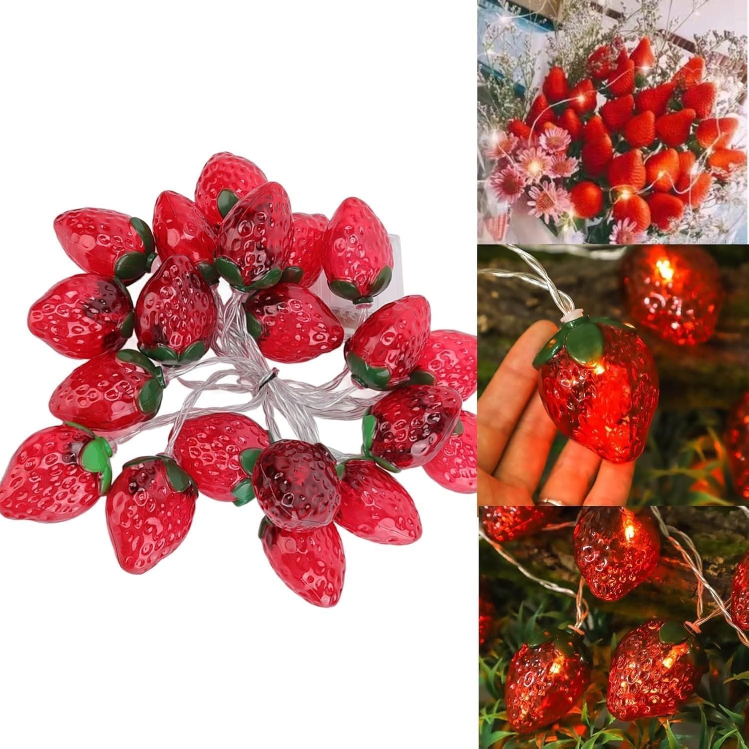Fruitlichtsnoer - Rood - 2,5 meter - LED Aardbeien Lichtsnoer op Batterijen - Voor Feestdecoratie Binnen en Buiten