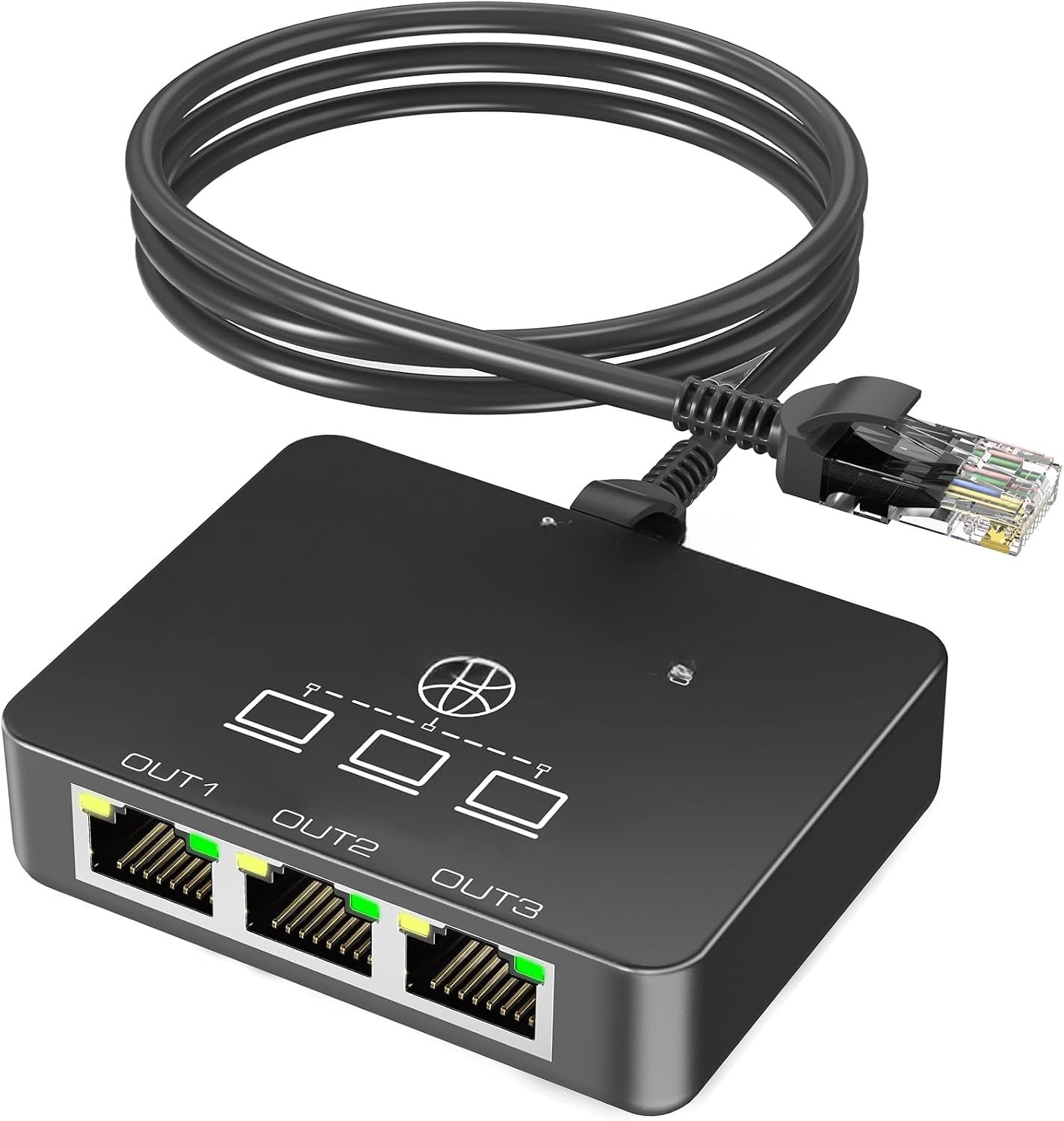 QEVA Internet Splitter - Netwerk Splitter - Ethernet Splitter - Zwart - 8cm x 7cm x 3cm