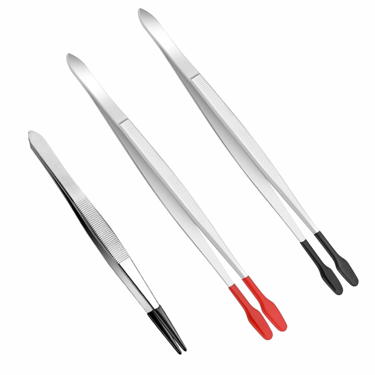 Pincetten set 3 stuks - roestvrij staal - met rubberen punten - ideaal voor laboratorium en doe-het-zelf projecten - ShopVlot