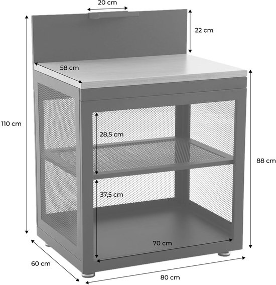 sweeek - Buitenkeuken module 1 plank klein plankje staal en houtdecor l80cm - milos van Sweeek — afbeelding 5