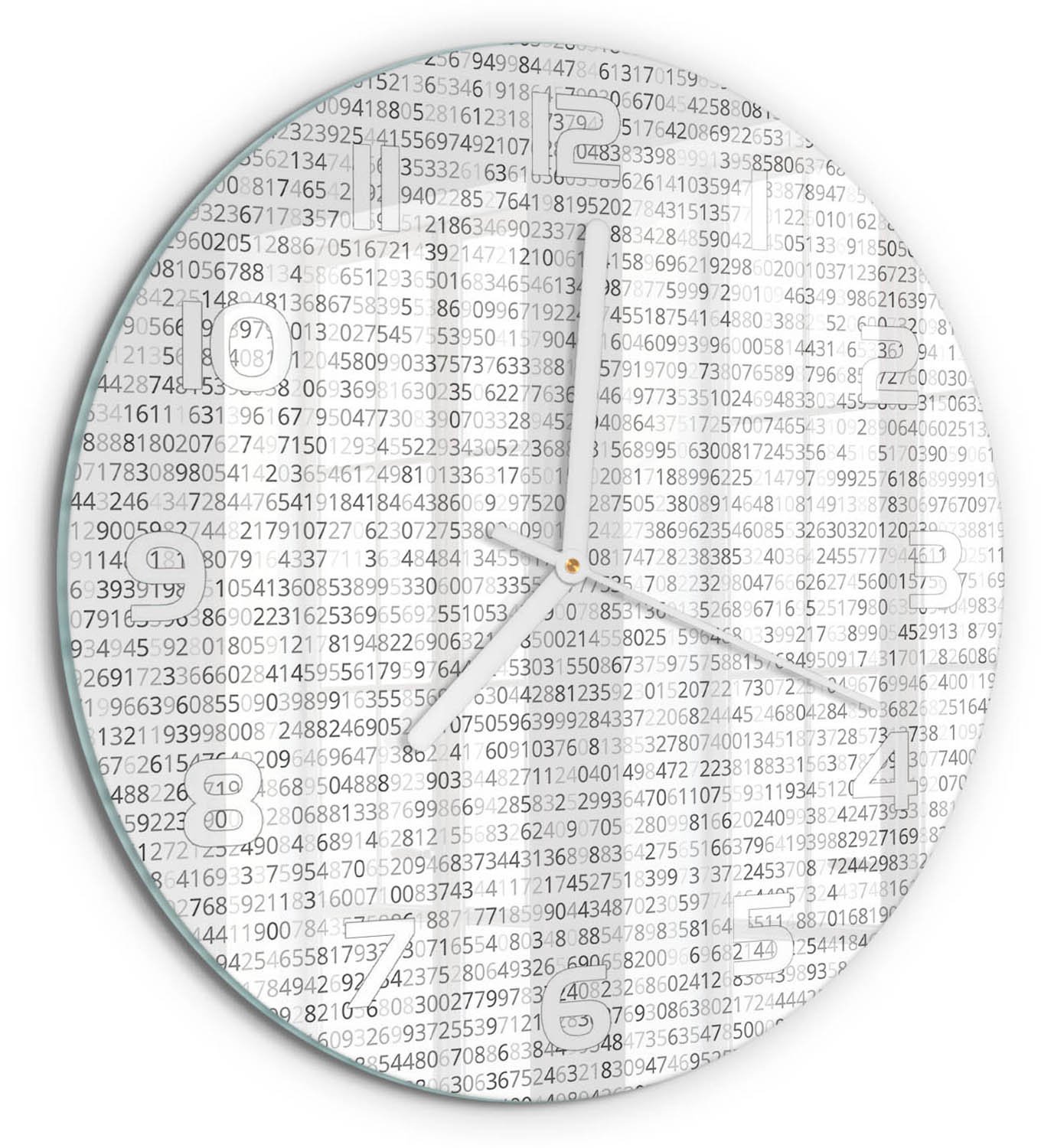 TULUP Wandklok - Binaire code Glazen Klok Met Print - fi30 cm - Grijs Wandklok Glas Met Motief - Witte handen - Ronde Klok - Wandklok Glas Decoratie - Gekleurde Glazen Klok