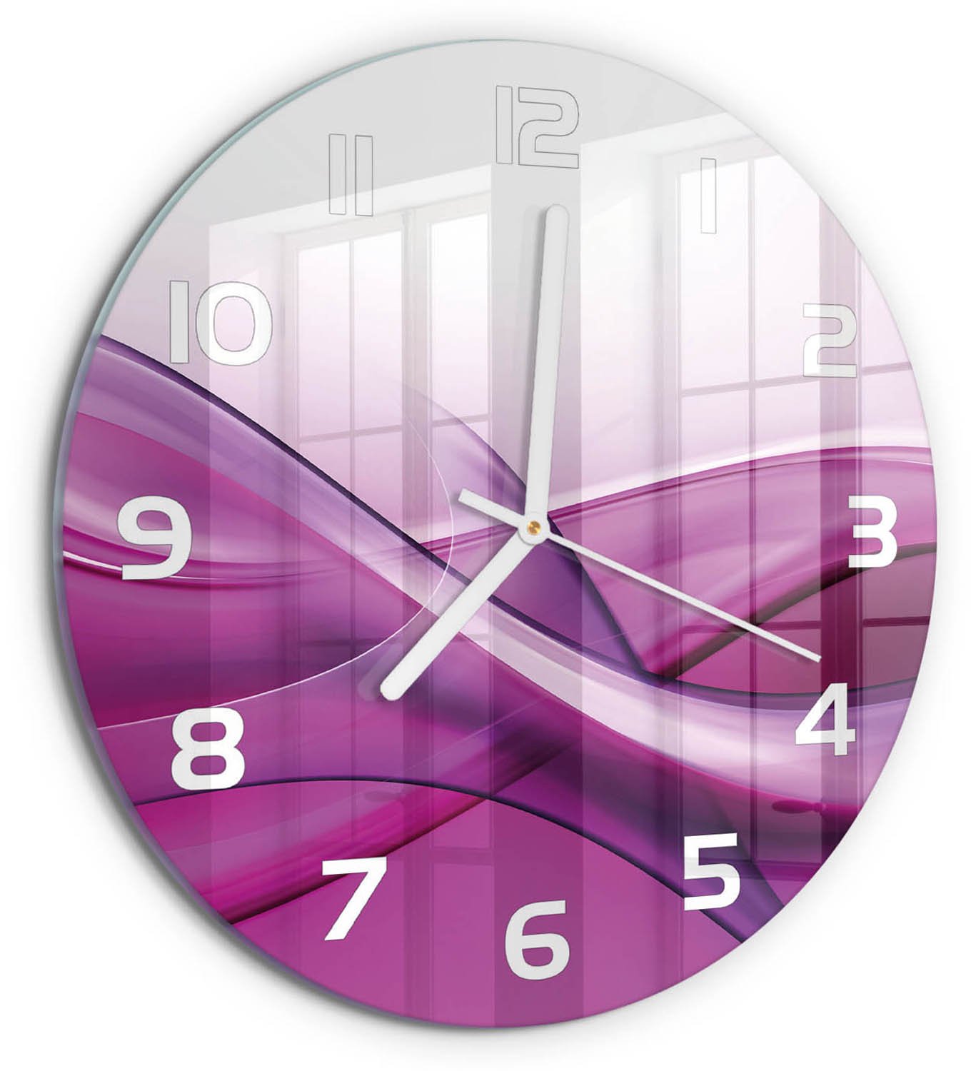 TULUP Wandklok - Golfachtergrond Decoratieve Glazen Klok - fi30 cm - Roze Glazen Wandklok Design - Witte handen - Ronde Klok - Glazen Klok Met Print - Wandklok Glas Met Motief