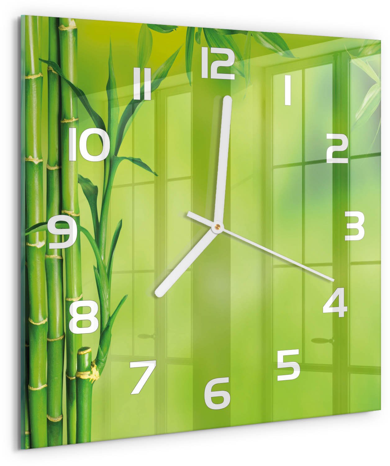 Tulup Wandklok - Bamboe Wandklok Glas Met Motief - 30x30 cm - Groente Decoratieve Glazen Klok - Witte handen - Vierkante Klok - Gekleurde Glazen Klok - Glazen Klok Met Print