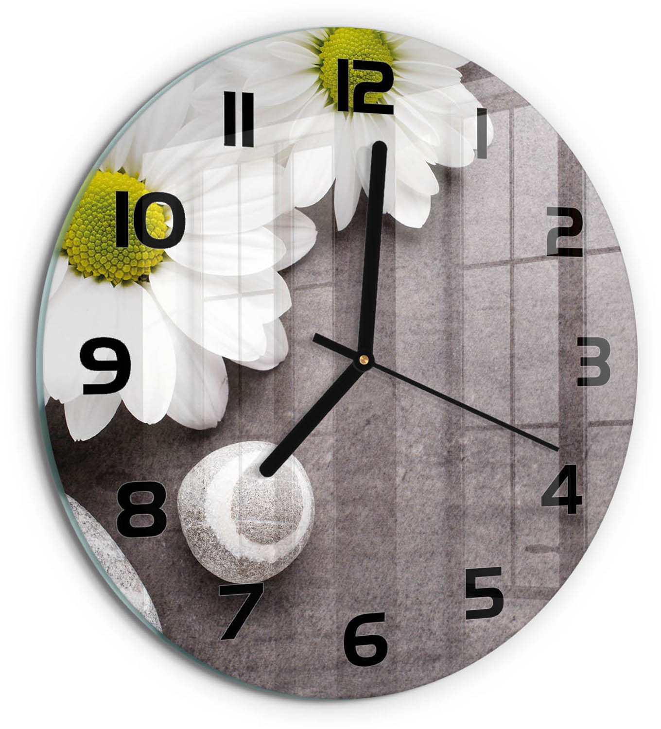 TULUP Wandklok - Gerbera bloem Glazen Klok Met Print - fi30 cm - Wit Wandklok Glas Met Motief - Zwarte handen - Ronde Klok - Wandklok Glas Decoratie - Gekleurde Glazen Klok