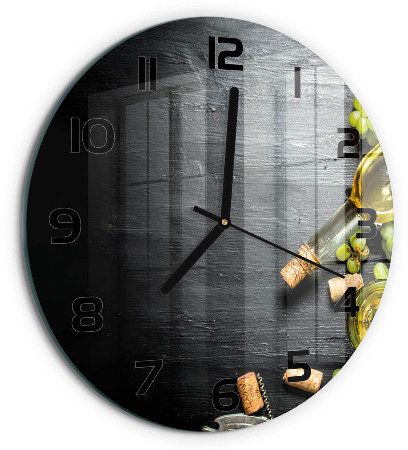 TULUP Wandklok - Witte wijn en fruit Glazen Wandklok Design - fi30 cm - Groente Klok Glas Met Opdruk - Zwarte handen - Ronde Klok - Wandklok Glas Met Motief - Decoratieve Glazen Klok
