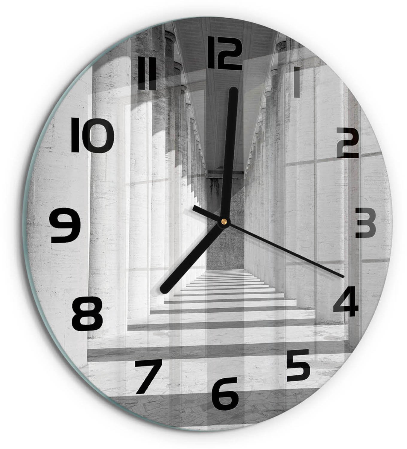 TULUP Wandklok - Hal Moderne Wandklok Glas - fi30 cm - Grijs Wandklok Glas Decoratie - Zwarte handen - Ronde Klok - Glazen Wandklok Design - Klok Glas Met Opdruk