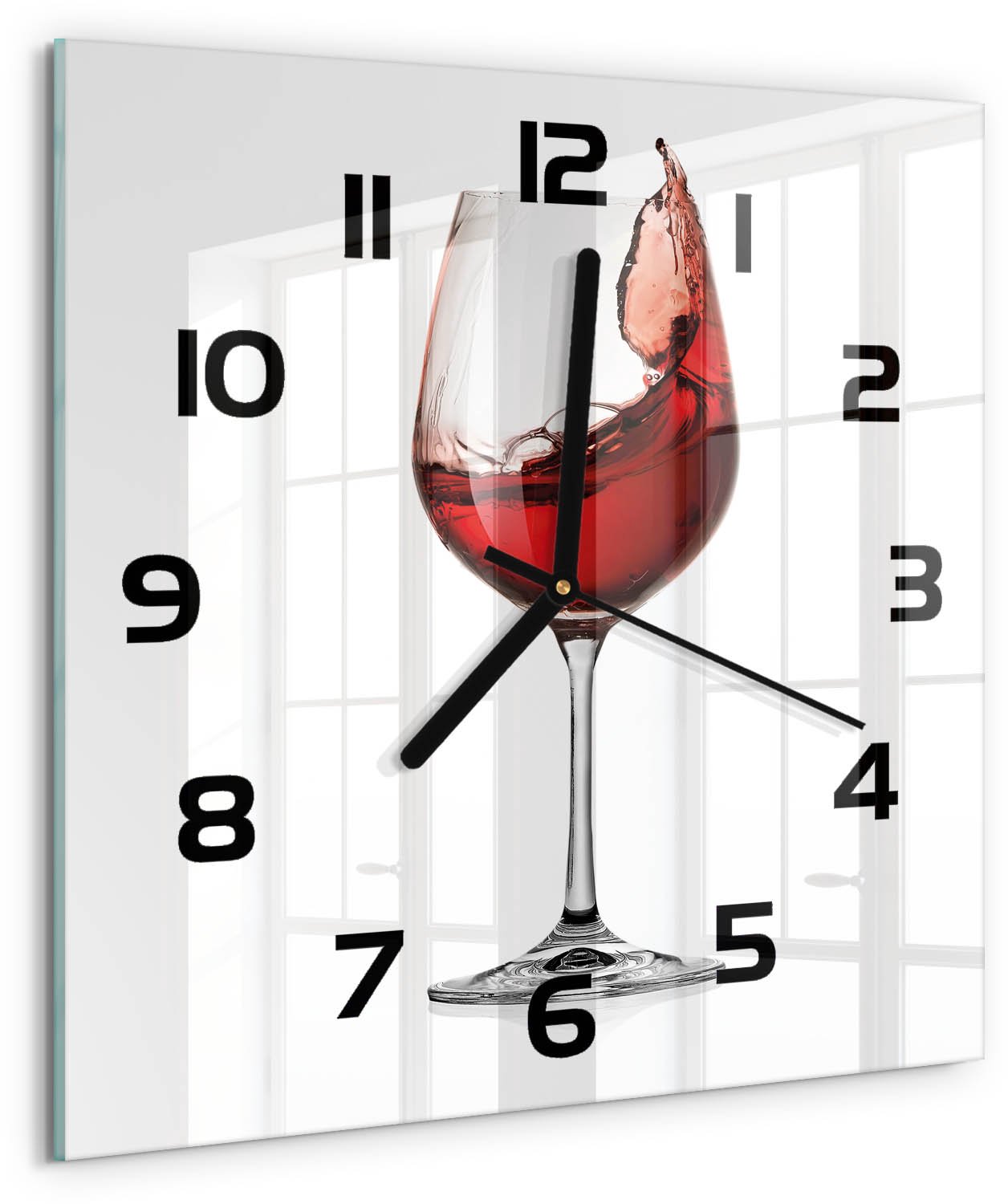 Tulup Wandklok - Rode wijn Wandklok Glas Decoratie - 30x30 cm - Rood Gekleurde Glazen Klok - Zwarte handen - Vierkante Klok - Klok Glas Met Opdruk - Moderne Wandklok Glas