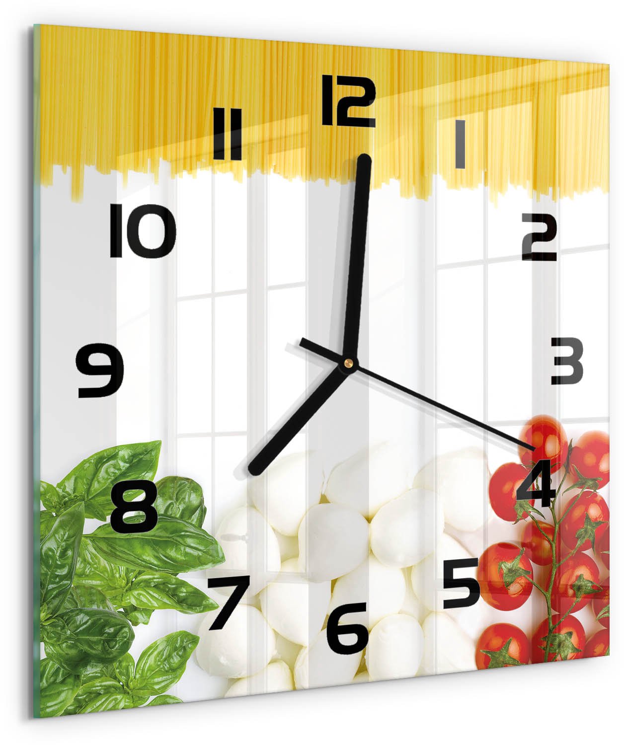 Tulup Wandklok - Italiaanse vlag Gekleurde Glazen Klok - 30x30 cm - Veelkleurig Glazen Klok Met Print - Zwarte handen - Vierkante Klok - Moderne Wandklok Glas - Wandklok Glas Decoratie