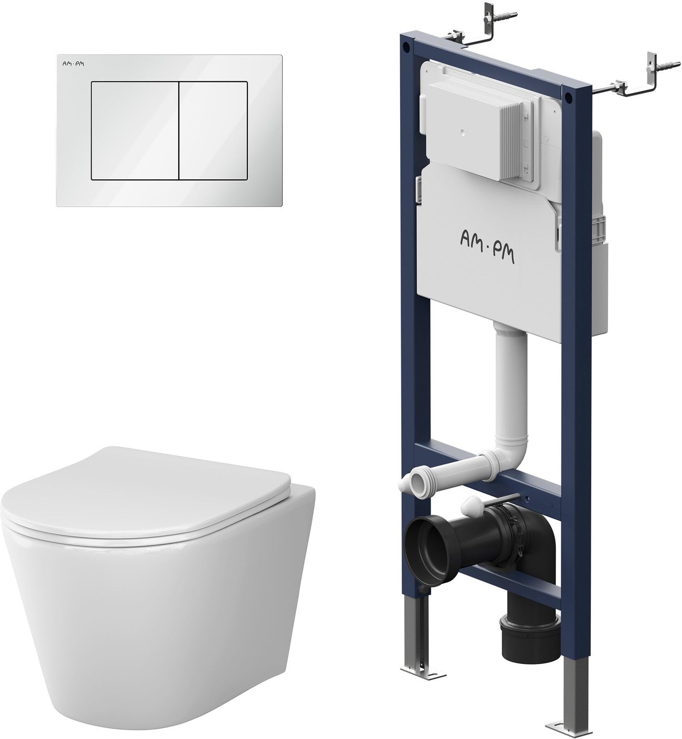 AM.PM Spike complete hangtoiletset met inbouwreservoir – wit bedieningspaneel