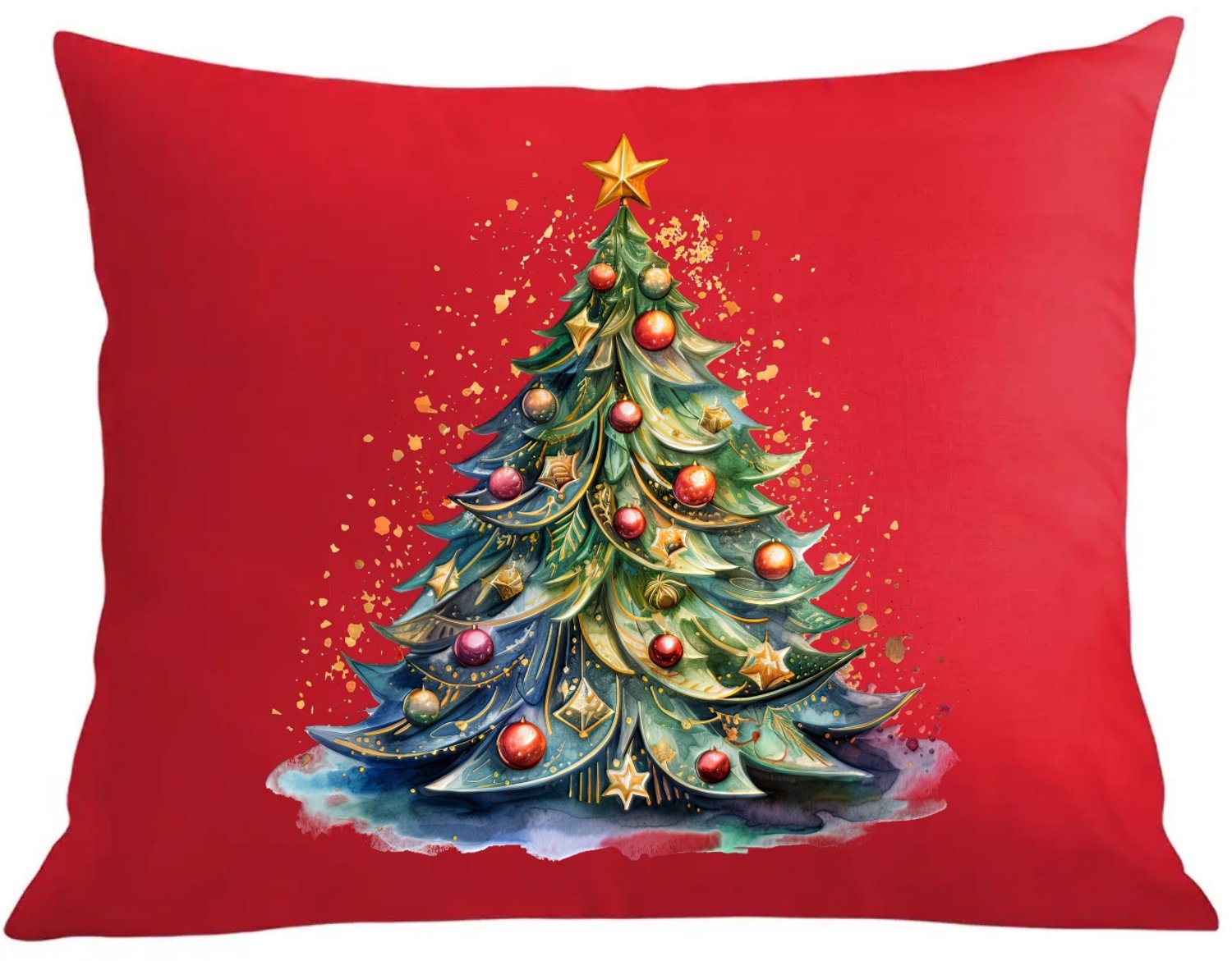 Kerstkussen met Kerstboom en Ballen - Decoratieve Sierkussenhoes