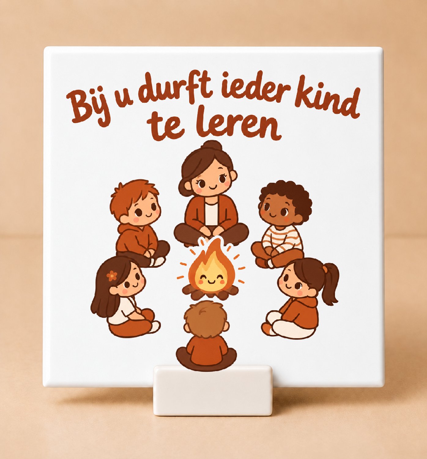 Bedruk King Schattige Kawaii Dag van de Leraar Bedanktegel – Liefdevolle Dankbetuiging voor Betrokken Leerkrachten - 15 x 15 cm met houder Wit