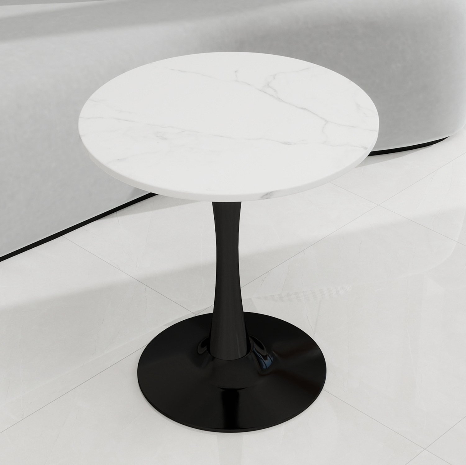 CHICFURN Salontafel - 2-4 personen - Ronde tafel - Tafelvoet - Zwart wit