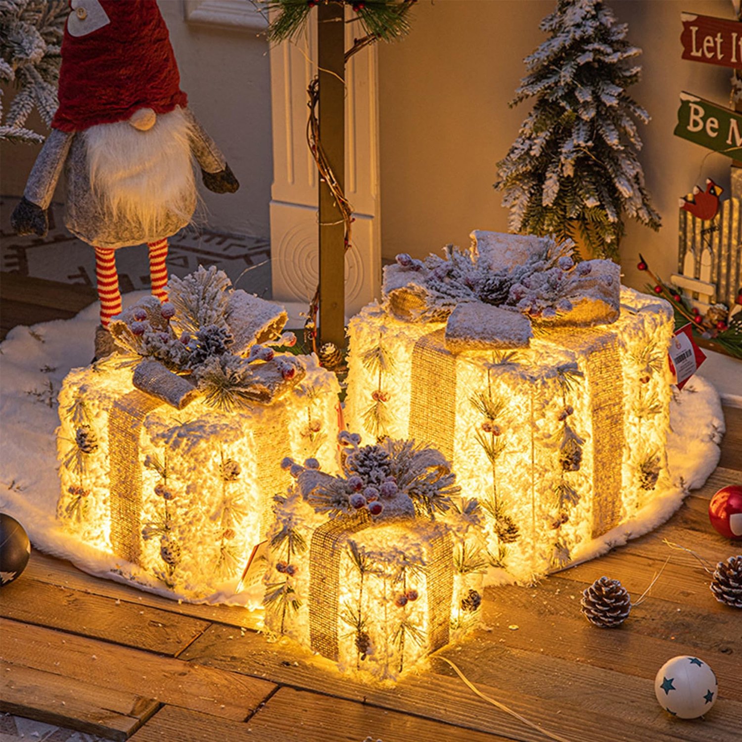 Set van 3 Lichtgevende Kerstcadeauboxen